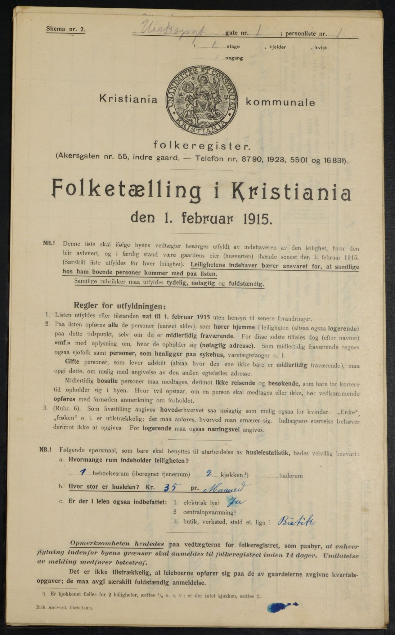 OBA, Municipal Census 1915 for Kristiania, 1915, p. 2609