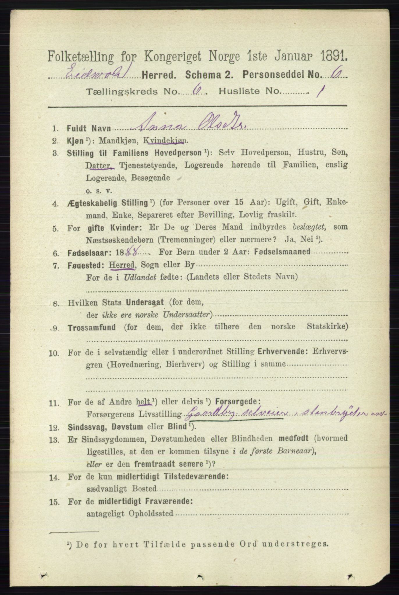 RA, 1891 census for 0237 Eidsvoll, 1891, p. 3788