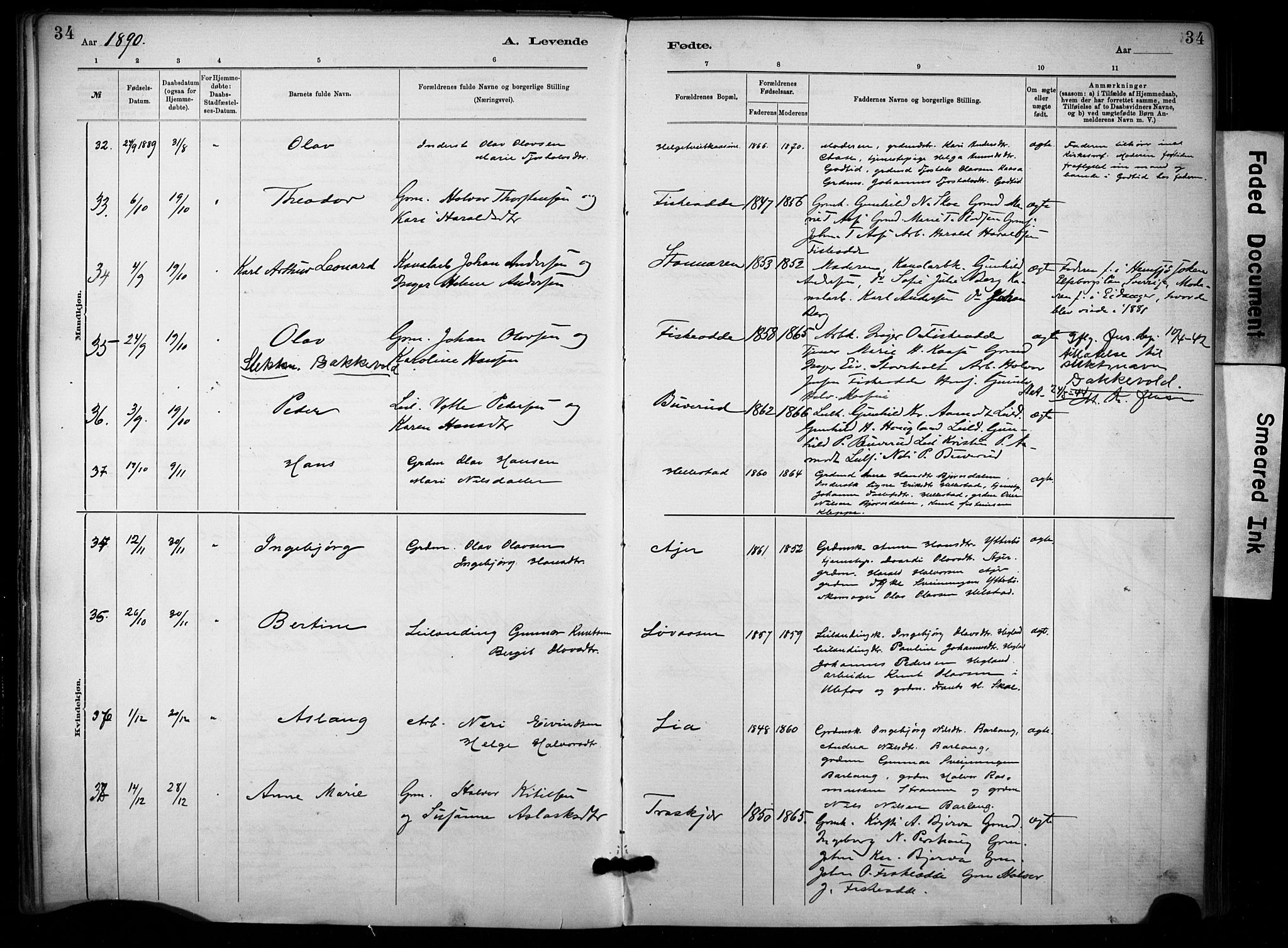 Lunde kirkebøker, SAKO/A-282/F/Fa/L0002: Parish register (official) no. I 2, 1884-1892, p. 34