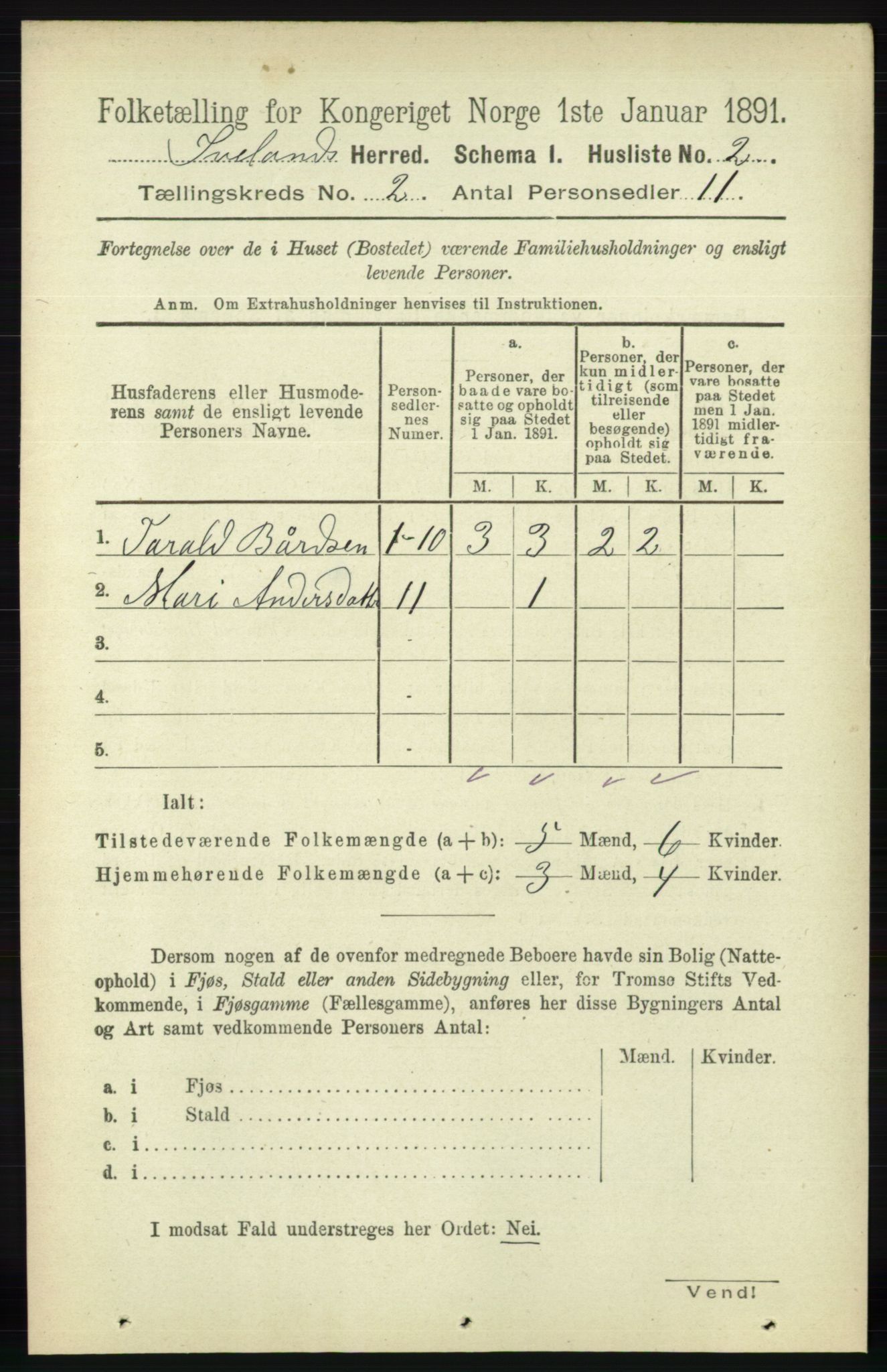 RA, 1891 census for 0935 Iveland, 1891, p. 367