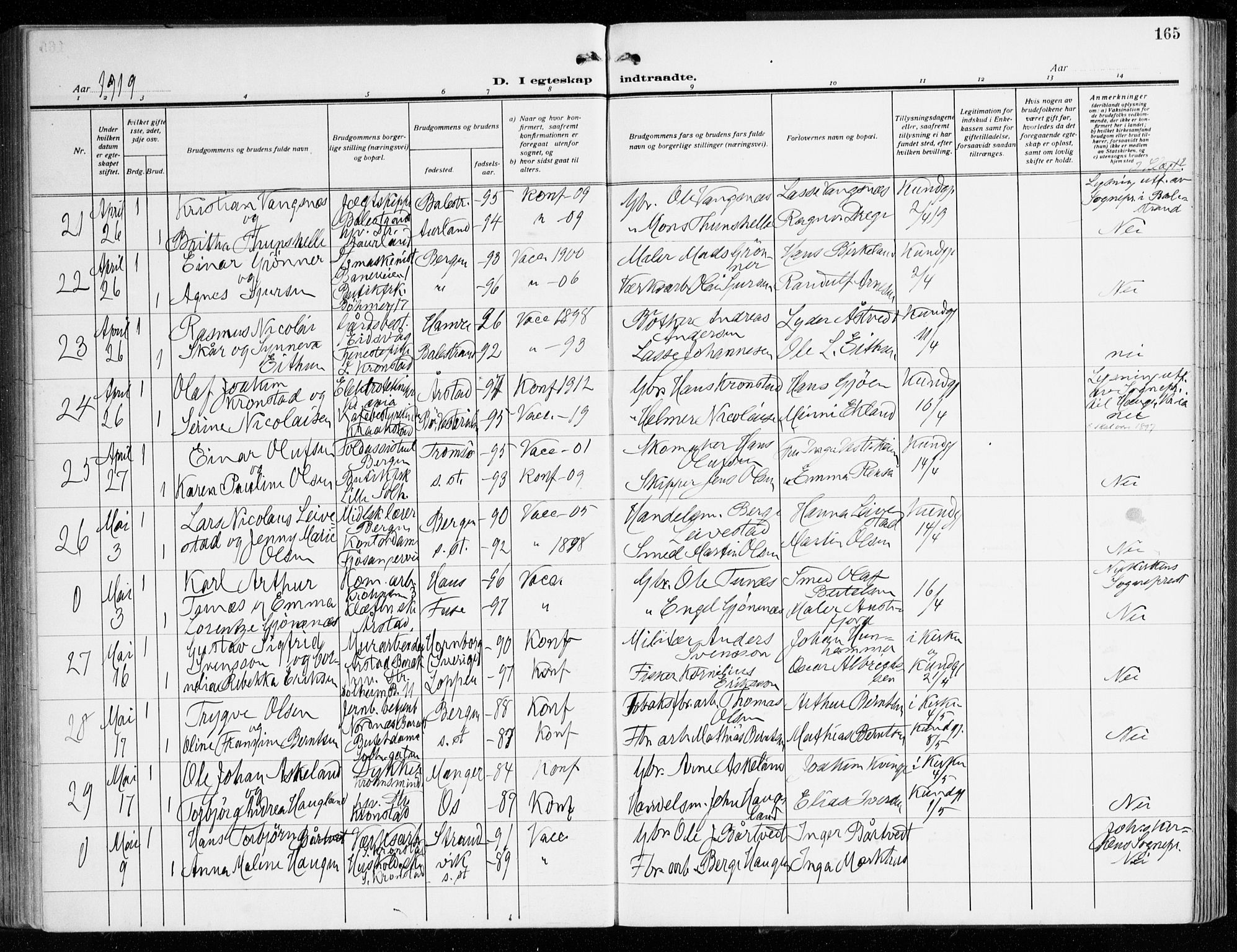 Årstad Sokneprestembete, AV/SAB-A-79301/H/Haa/L0004: Parish register (official) no. A 4, 1919-1928, p. 166