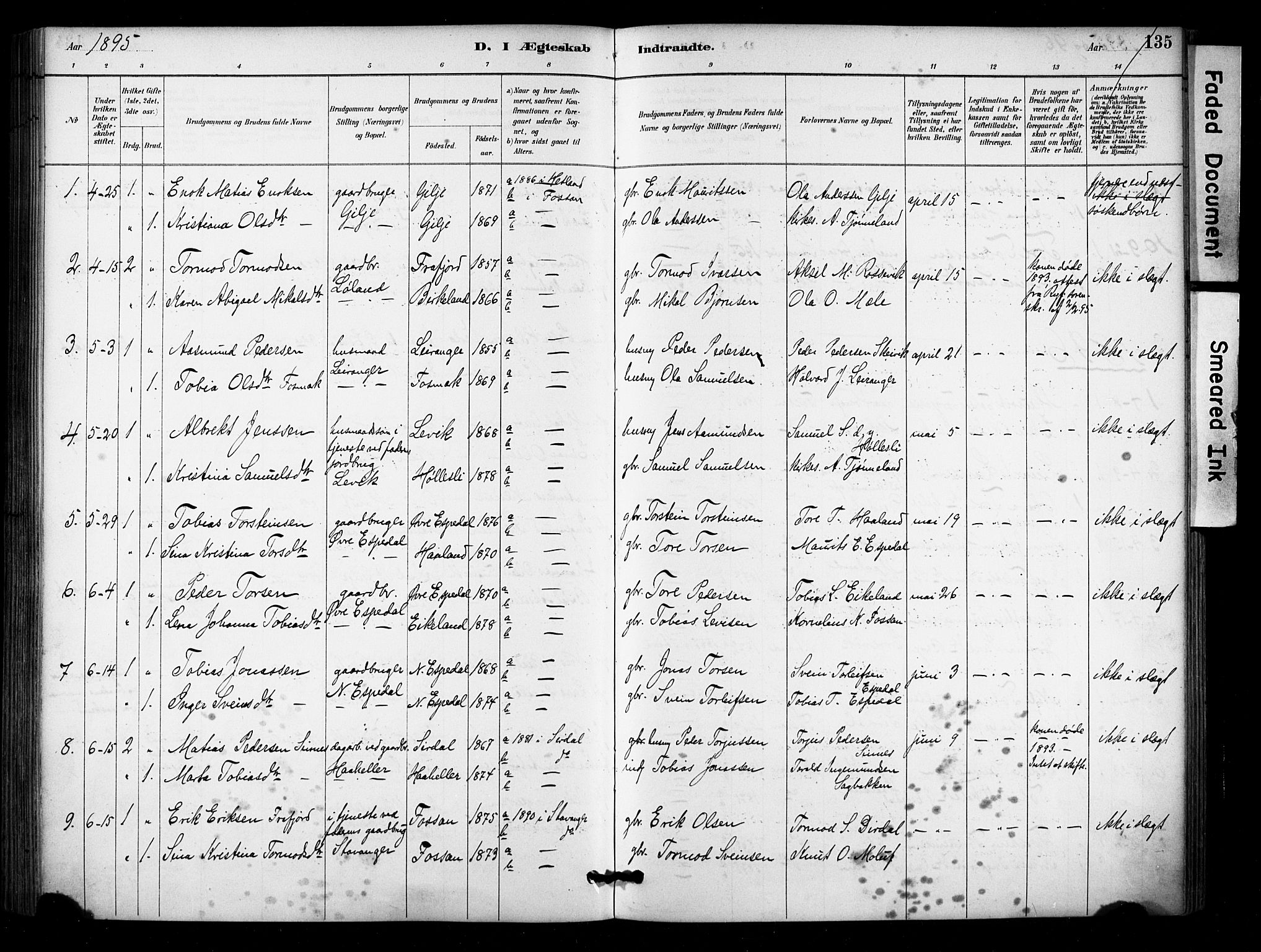 Høgsfjord sokneprestkontor, SAST/A-101624/H/Ha/Haa/L0006: Parish register (official) no. A 6, 1885-1897, p. 135