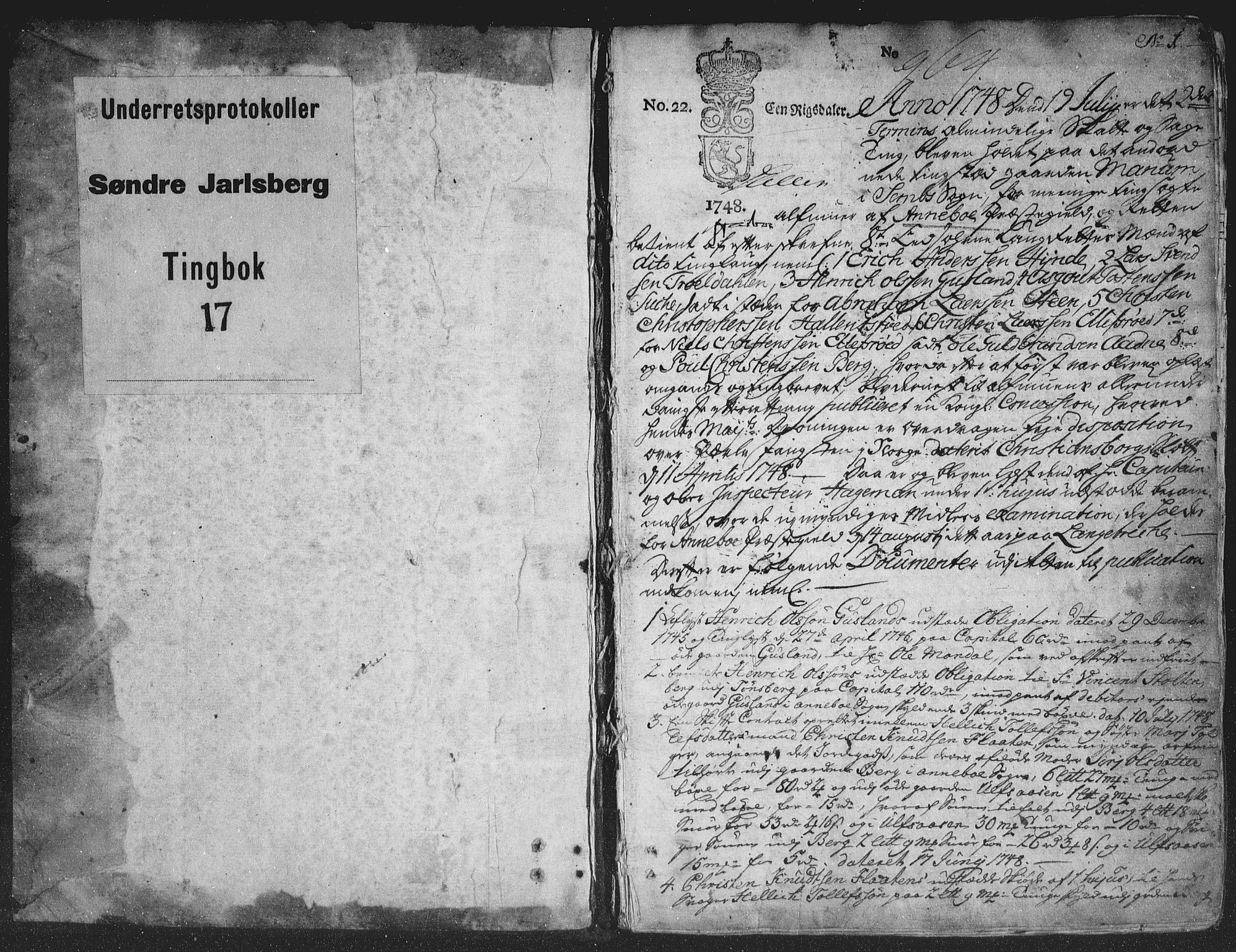 Søndre Jarlsberg sorenskriveri, SAKO/A-129/F/Fa/L0017: Tingbok, 1748-1754, p. 1