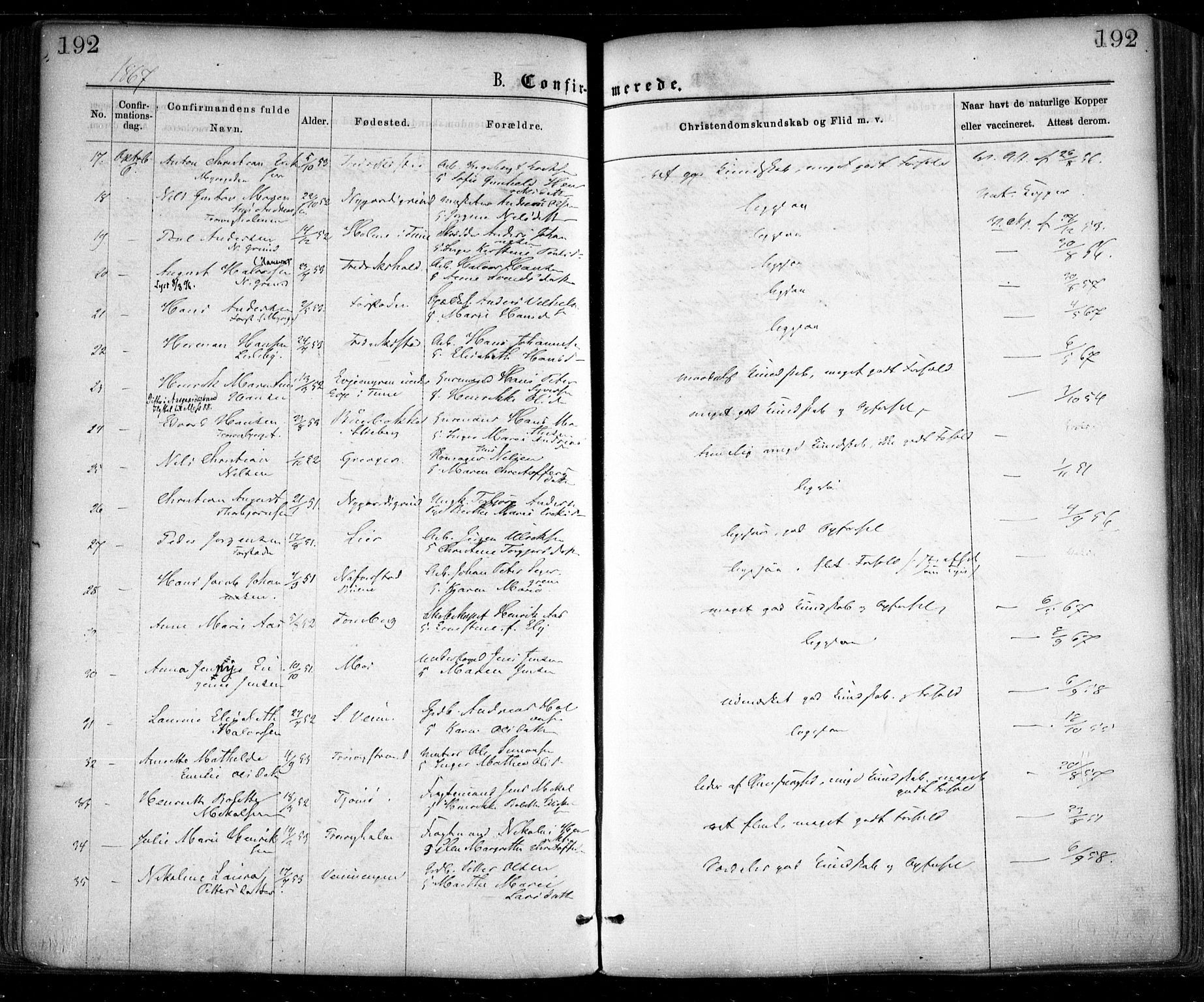 Glemmen prestekontor Kirkebøker, AV/SAO-A-10908/F/Fa/L0008: Parish register (official) no. 8, 1862-1871, p. 192