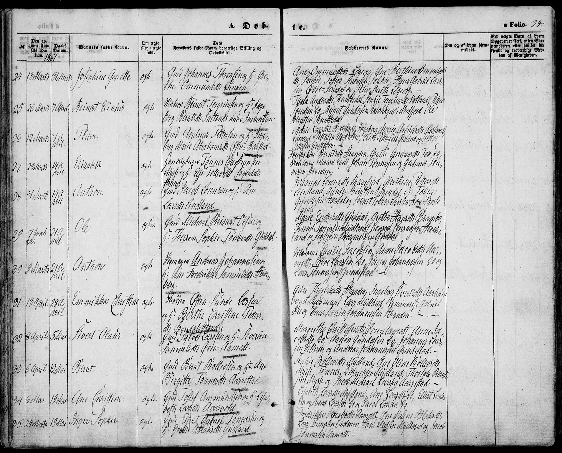 Sokndal sokneprestkontor, AV/SAST-A-101808: Parish register (official) no. A 9, 1857-1874, p. 34