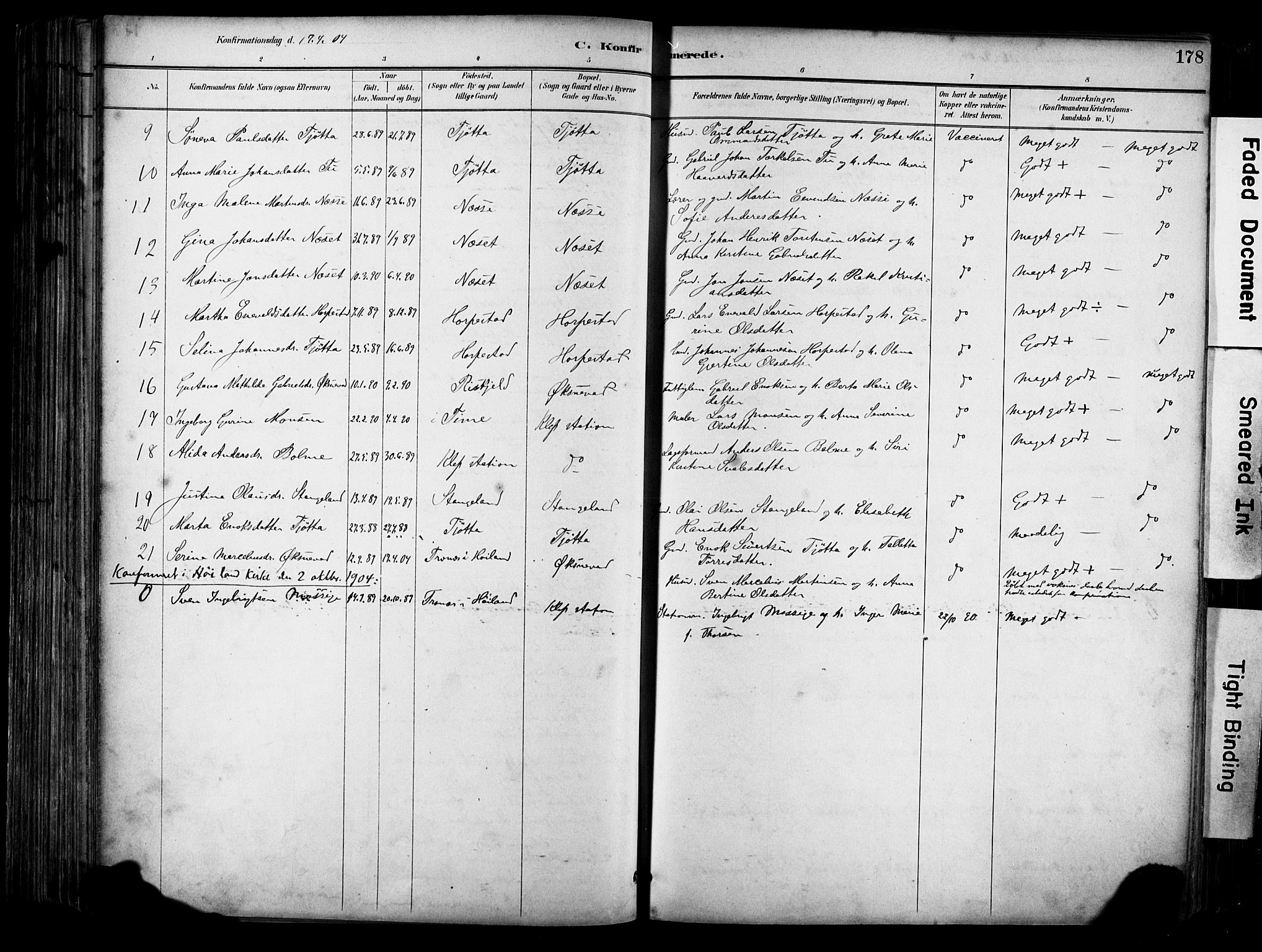 Klepp sokneprestkontor, SAST/A-101803/001/3/30BA/L0009: Parish register (official) no. A 7, 1886-1915, p. 178