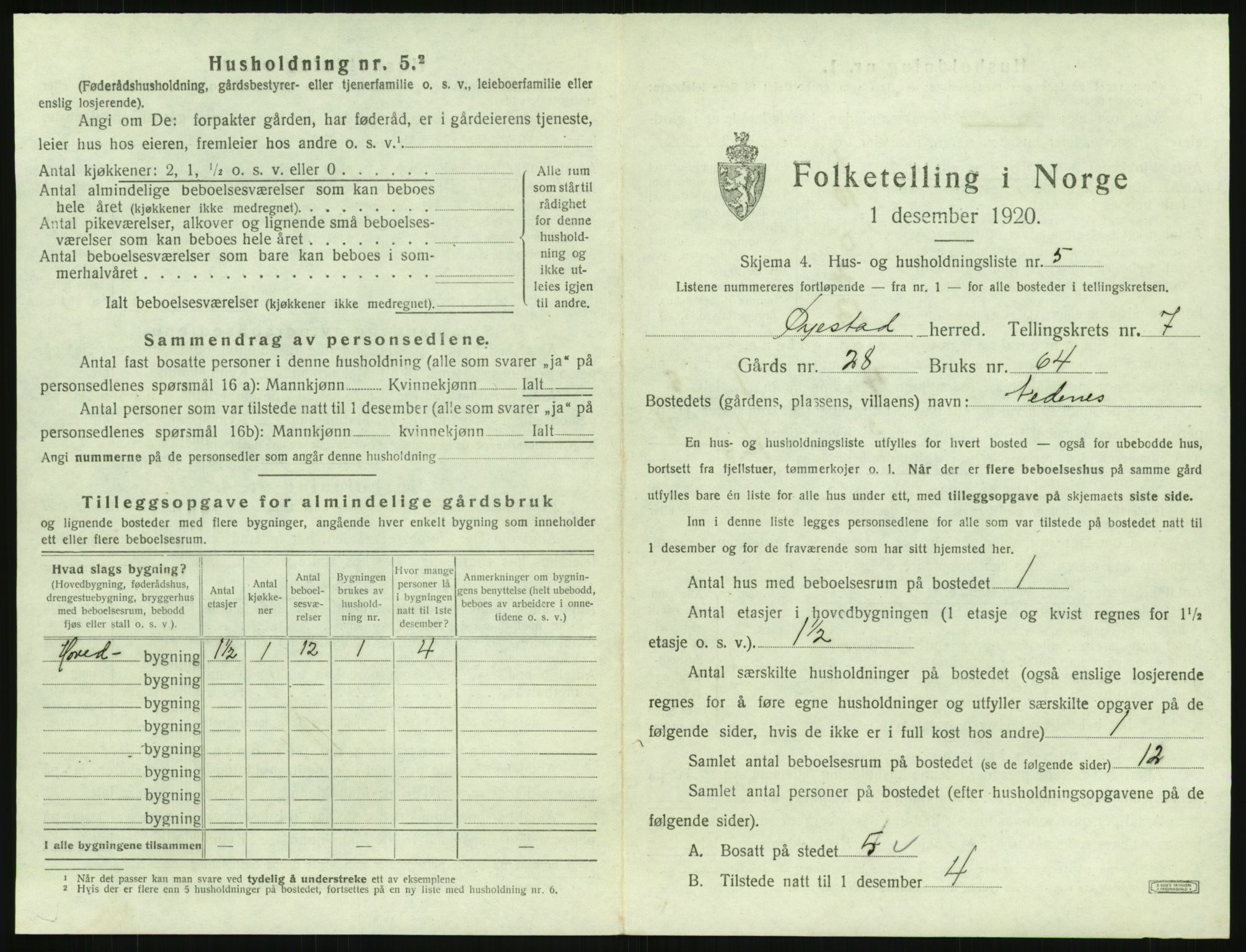 SAK, 1920 census for Øyestad, 1920, p. 648