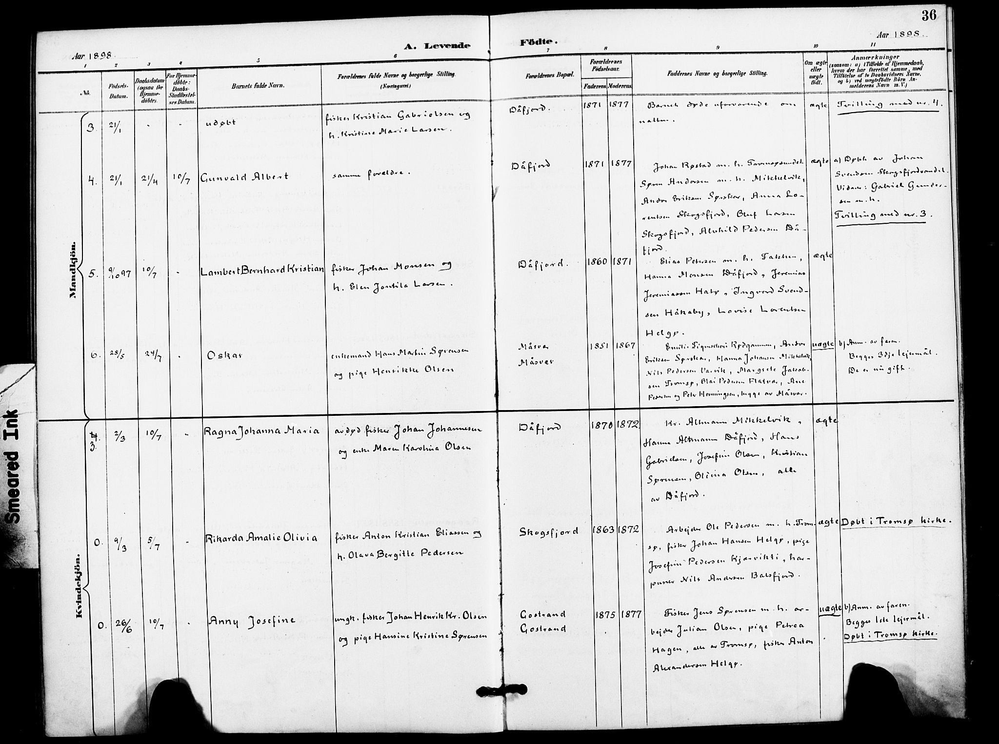 Karlsøy sokneprestembete, AV/SATØ-S-1299/H/Ha/Haa/L0012kirke: Parish register (official) no. 12, 1892-1902, p. 36