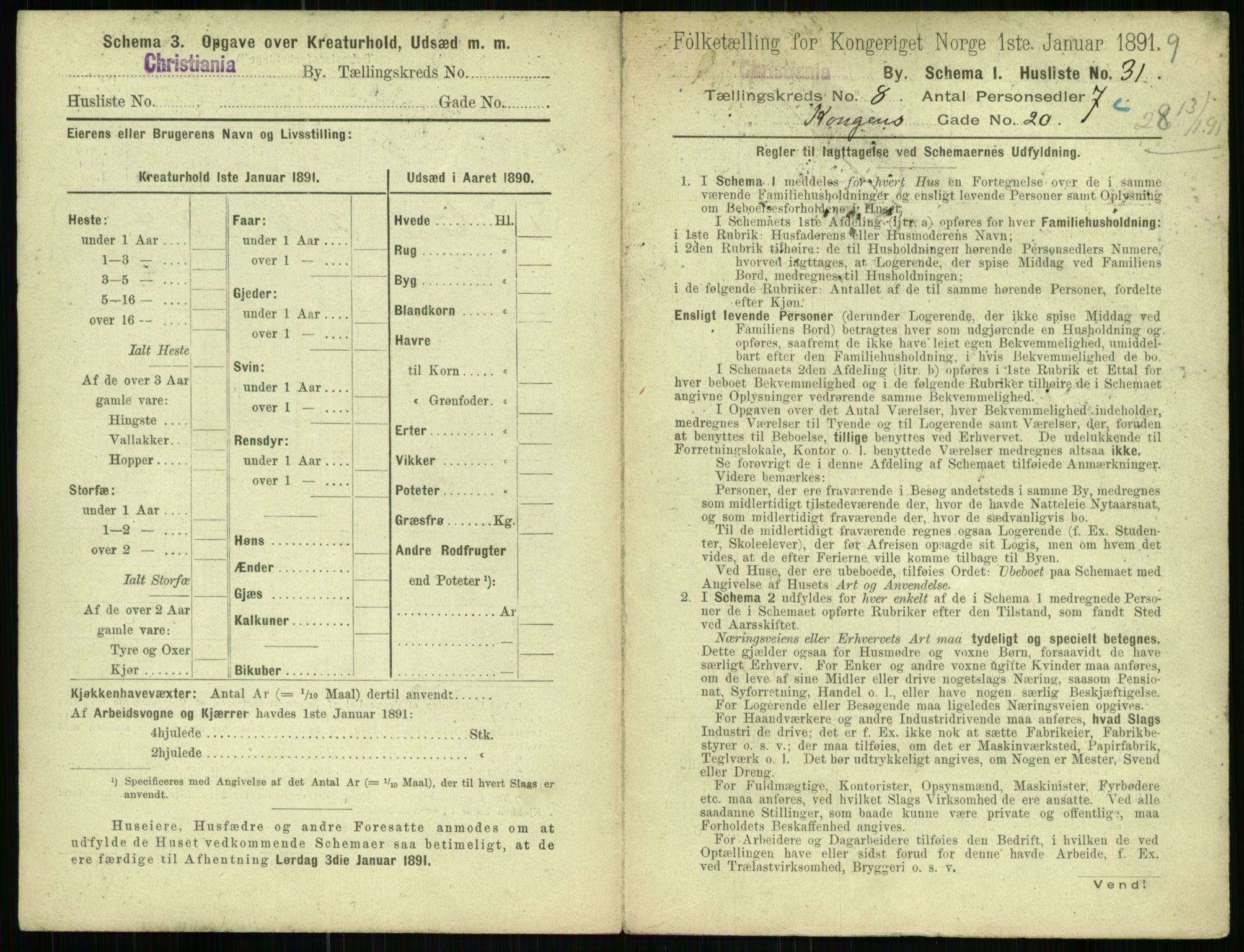 RA, 1891 census for 0301 Kristiania, 1891, p. 3324