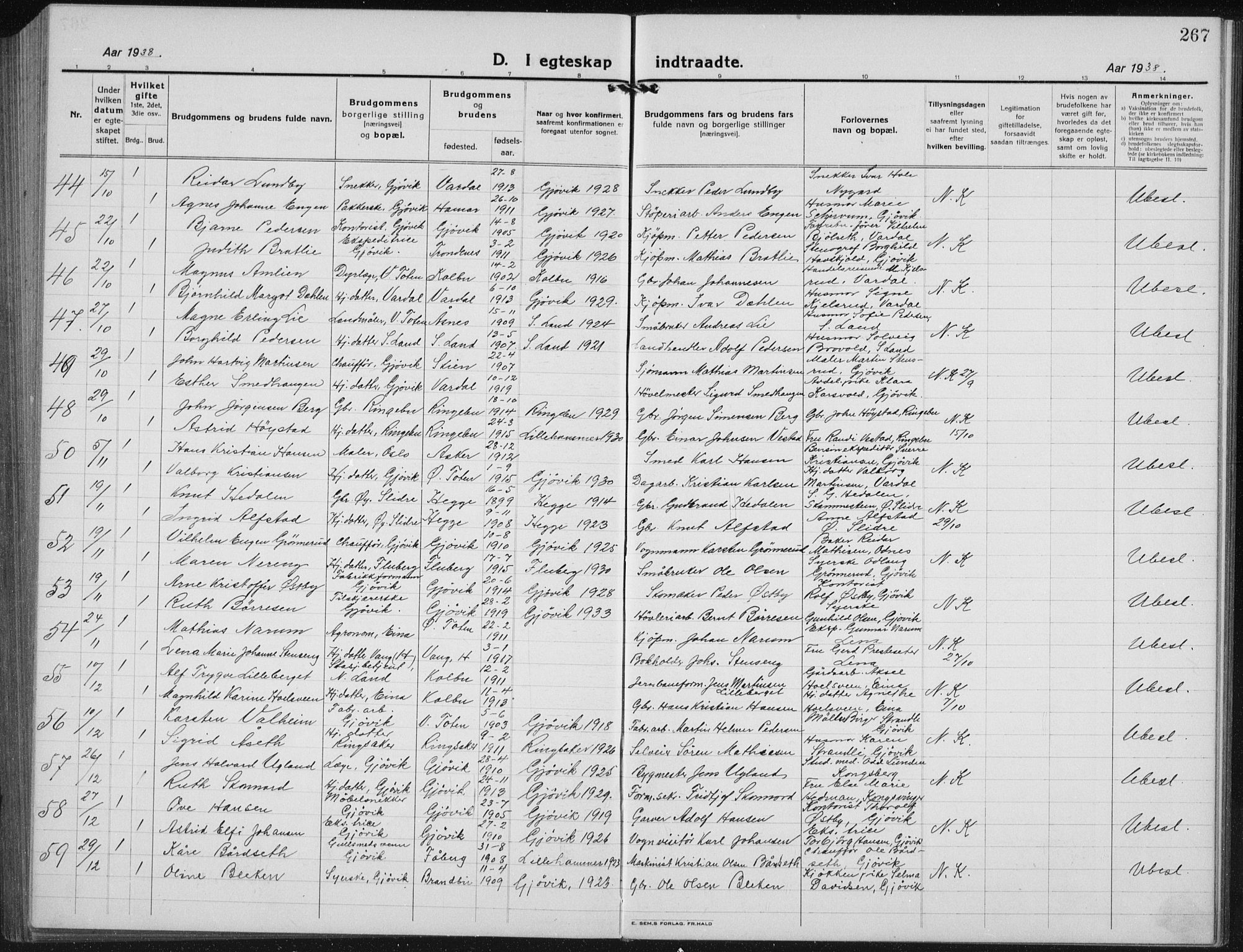 Vardal prestekontor, AV/SAH-PREST-100/H/Ha/Hab/L0017: Parish register (copy) no. 17, 1922-1941, p. 267