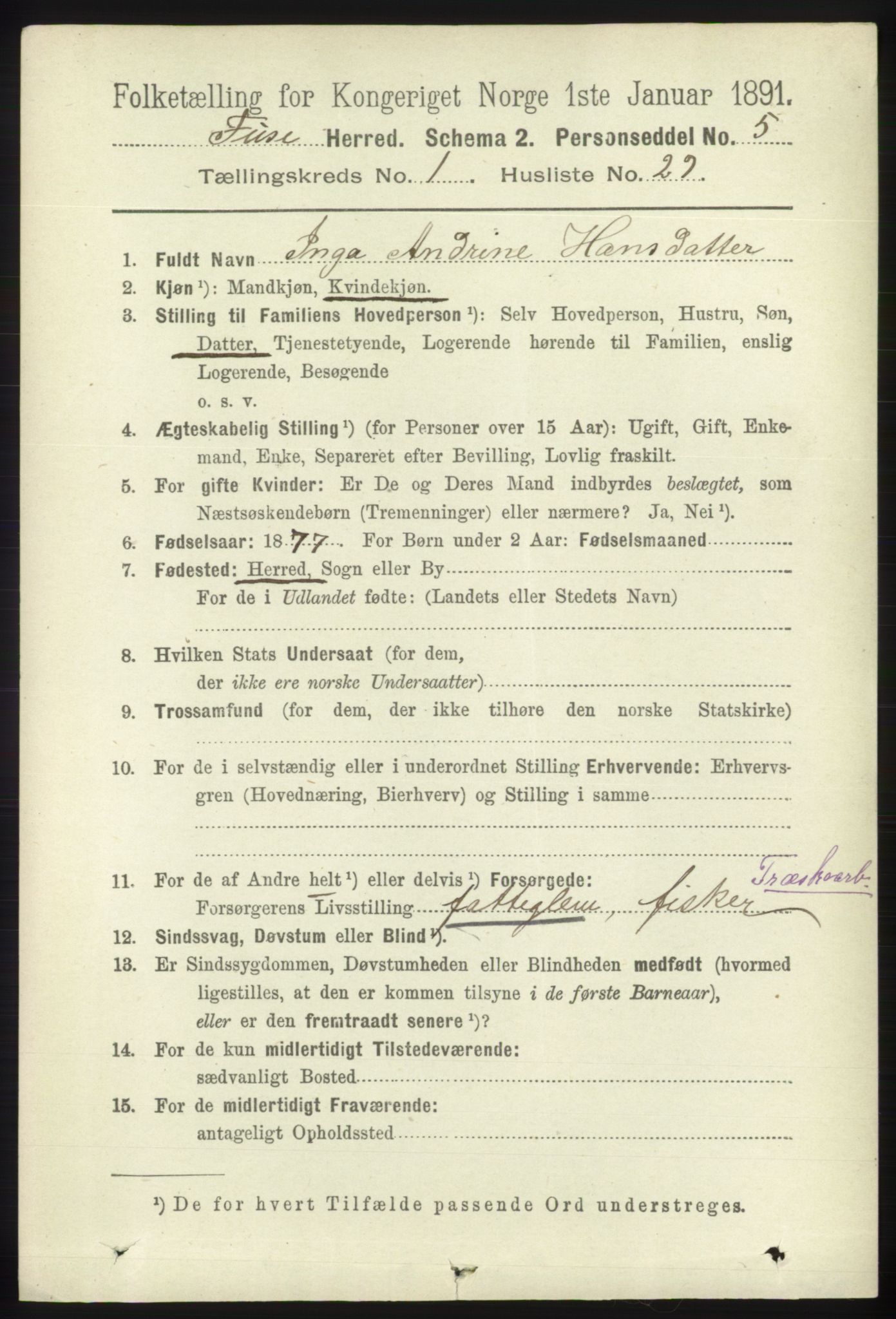 RA, 1891 census for 1241 Fusa, 1891, p. 263