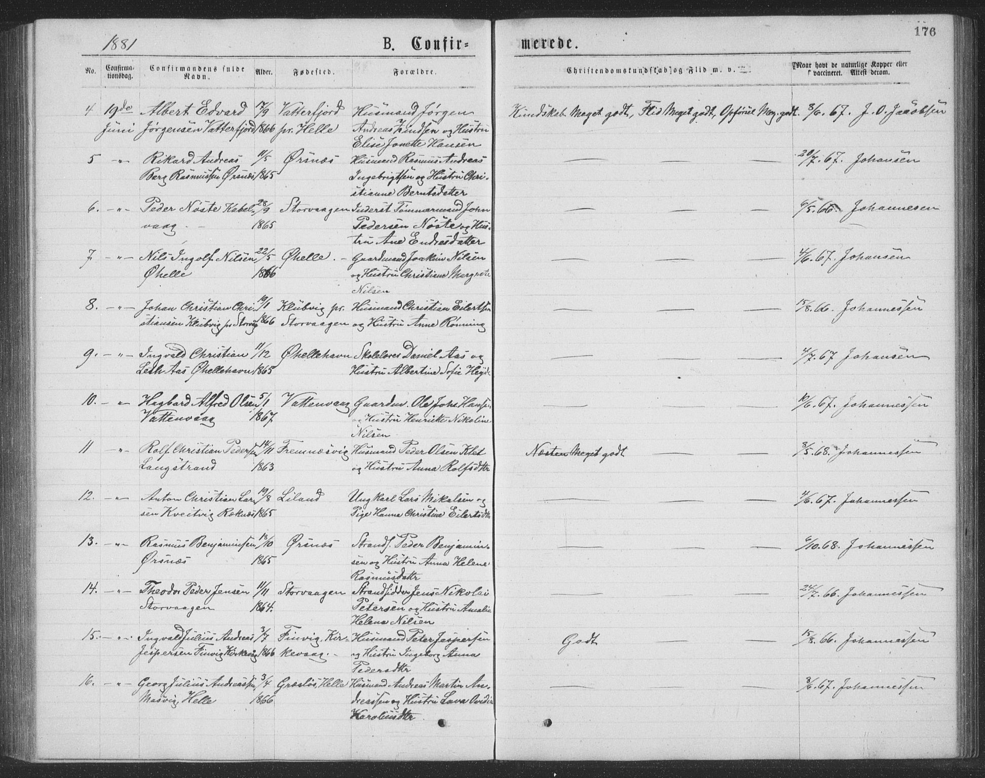 Ministerialprotokoller, klokkerbøker og fødselsregistre - Nordland, AV/SAT-A-1459/874/L1075: Parish register (copy) no. 874C04, 1876-1883, p. 176