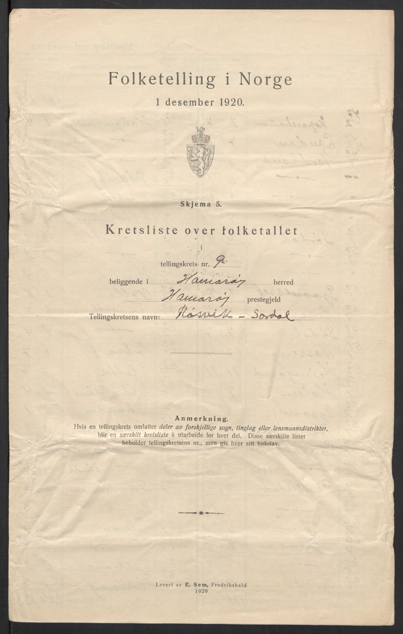 SAT, 1920 census for Hamarøy, 1920, p. 30