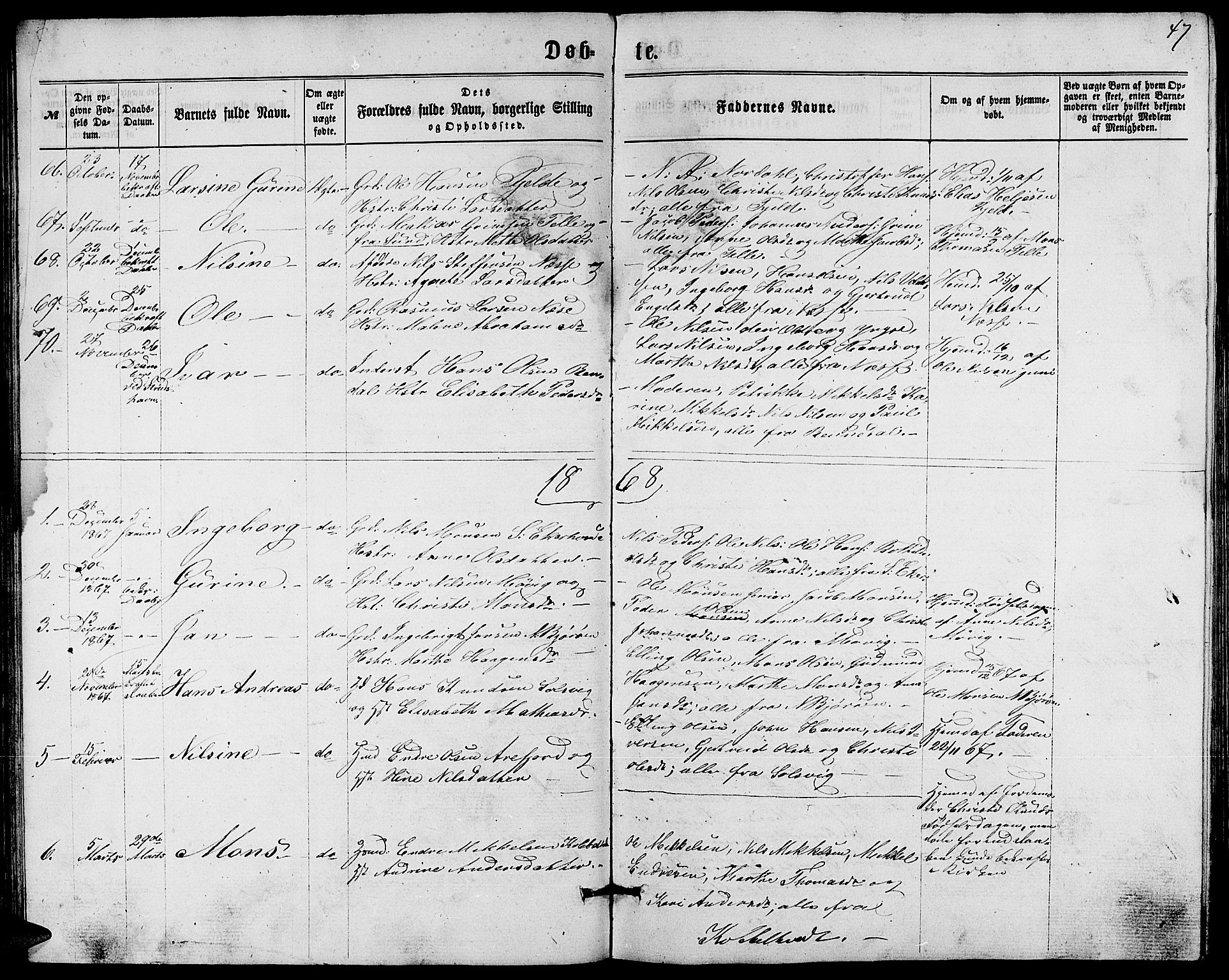 Fjell sokneprestembete, SAB/A-75301/H/Hab: Parish register (copy) no. A 1, 1861-1870, p. 47