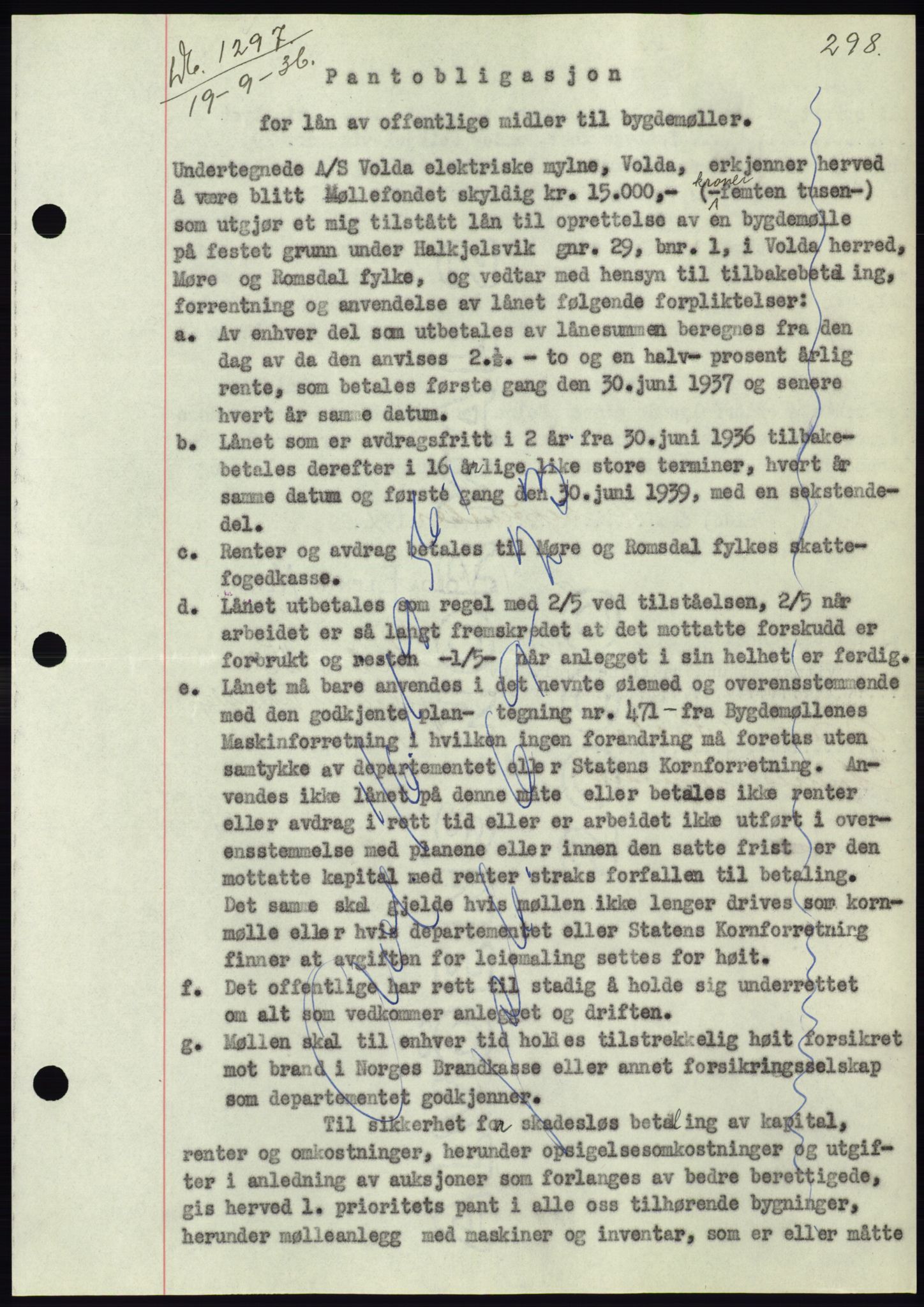 Søre Sunnmøre sorenskriveri, AV/SAT-A-4122/1/2/2C/L0061: Mortgage book no. 55, 1936-1936, Diary no: : 1297/1936