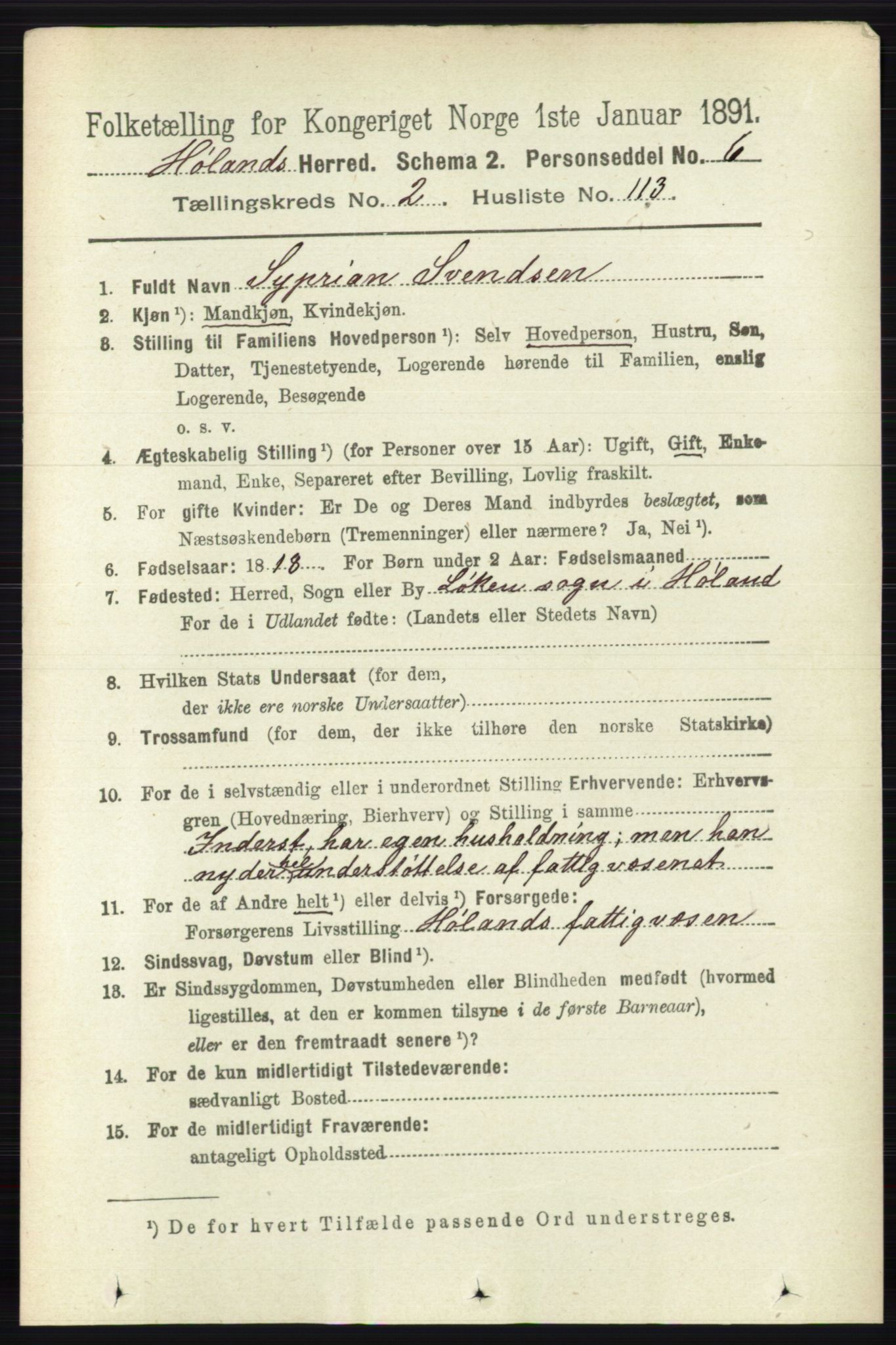 RA, 1891 census for 0221 Høland, 1891, p. 1539