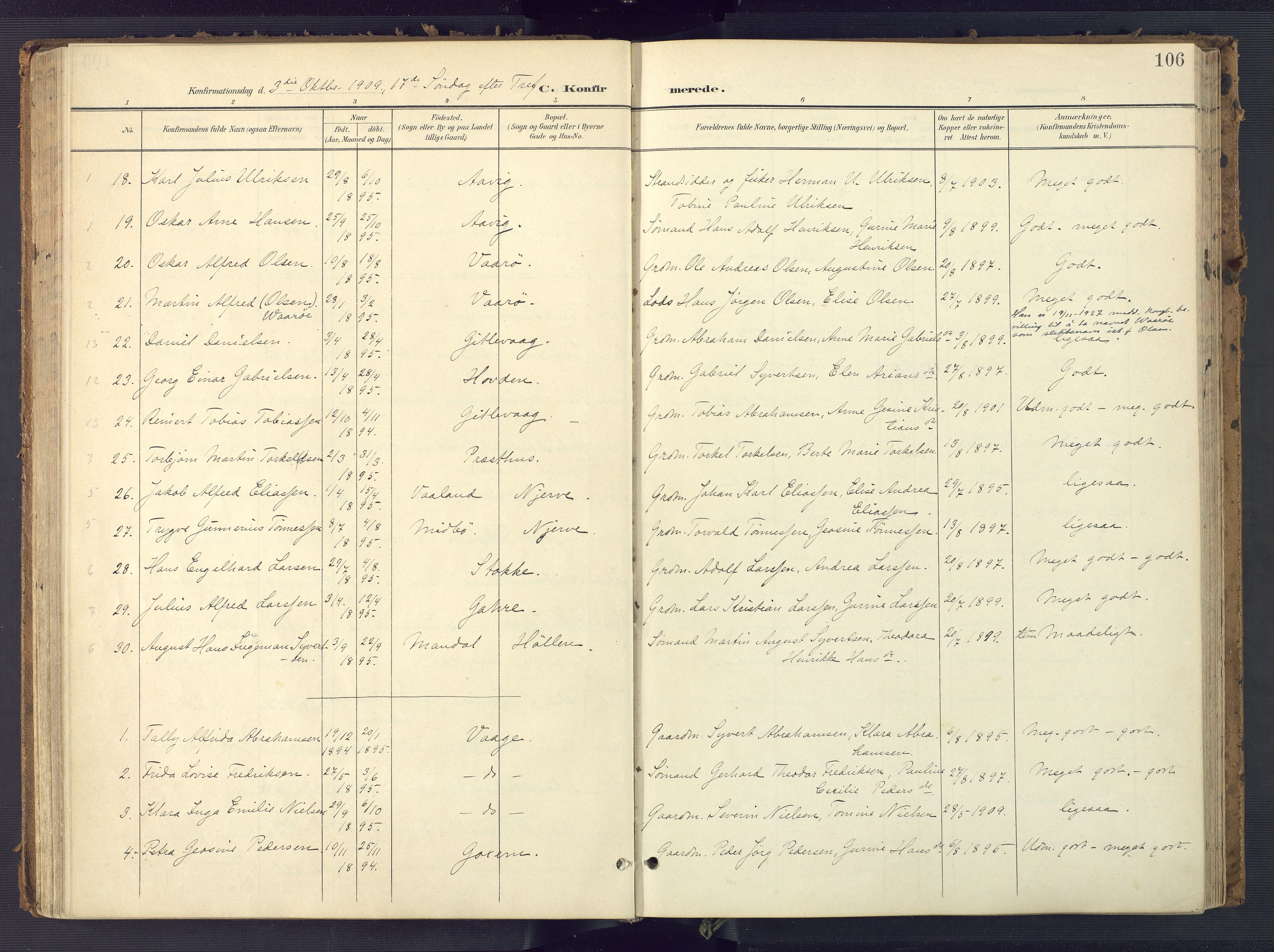 Sør-Audnedal sokneprestkontor, SAK/1111-0039/F/Fa/Faa/L0005: Parish register (official) no. A 5, 1900-1923, p. 106