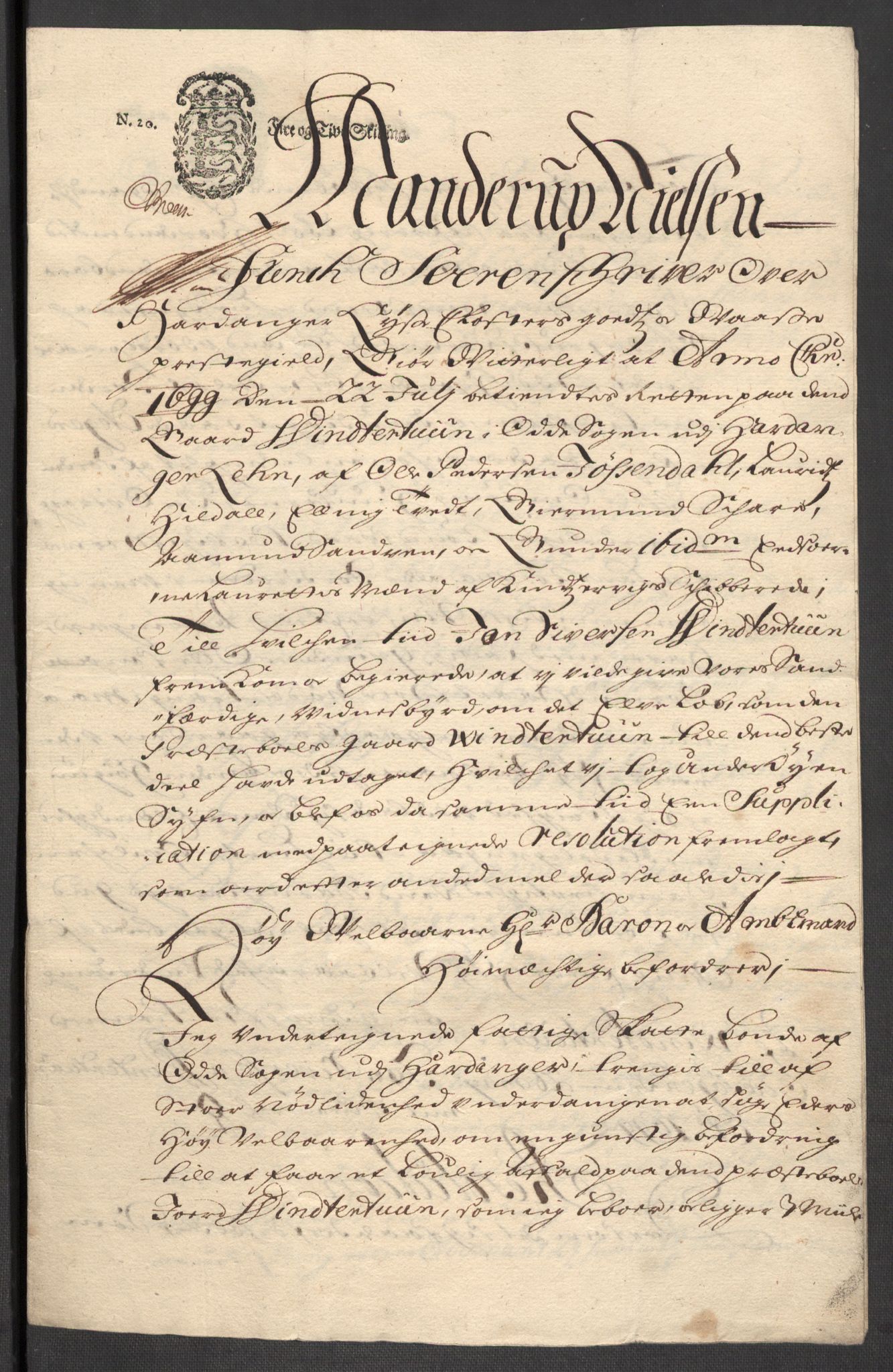 Rentekammeret inntil 1814, Reviderte regnskaper, Fogderegnskap, AV/RA-EA-4092/R48/L2978: Fogderegnskap Sunnhordland og Hardanger, 1699, p. 421