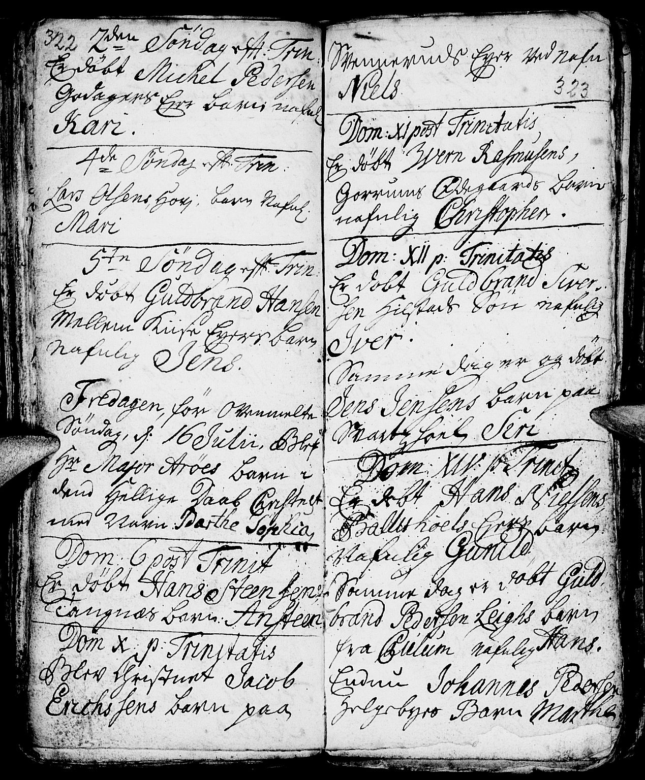 Nes prestekontor, Hedmark, AV/SAH-PREST-020/L/La/L0001: Parish register (copy) no. 1, 1663-1784, p. 322-323