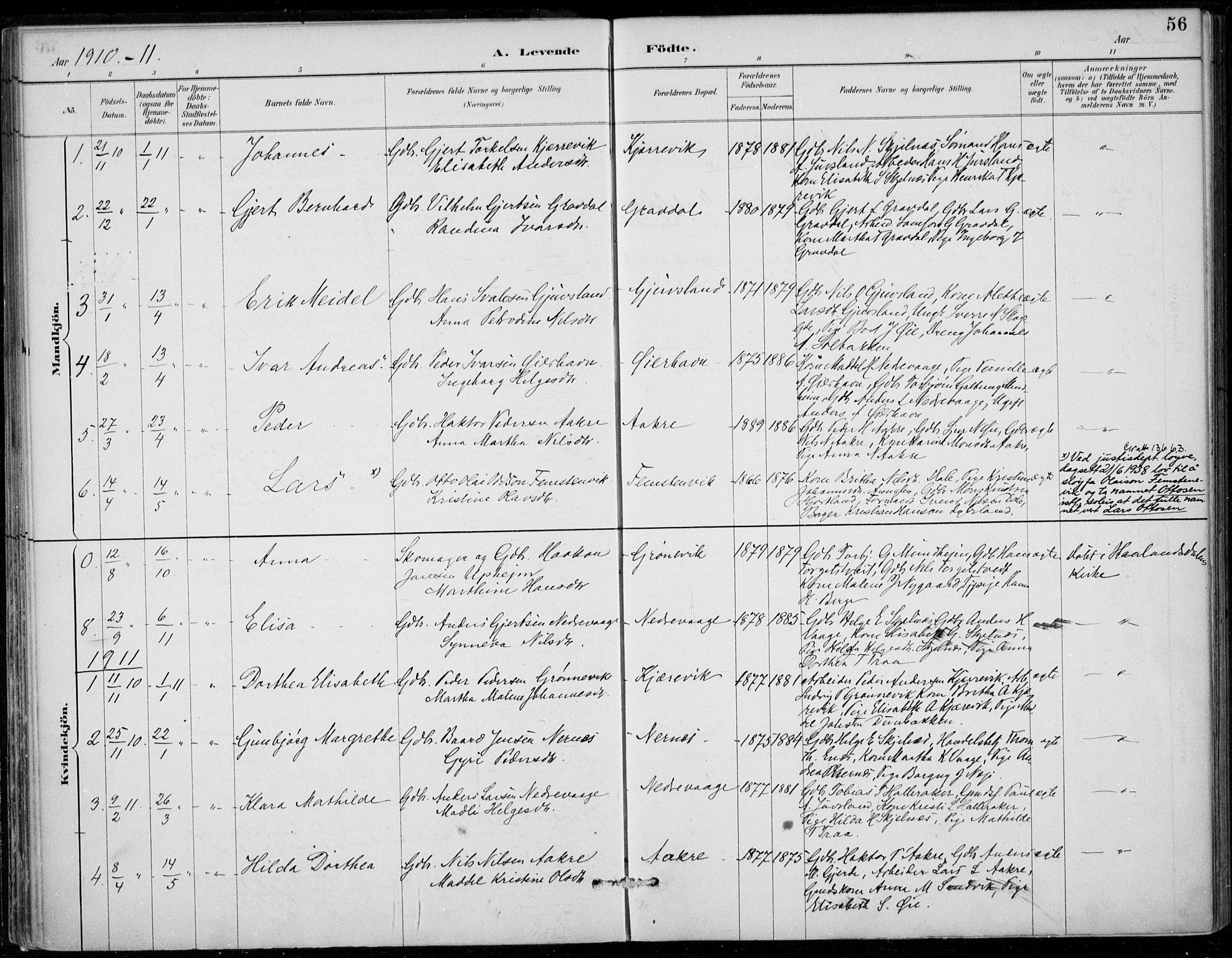 Strandebarm sokneprestembete, SAB/A-78401/H/Haa: Parish register (official) no. D  1, 1886-1912, p. 56