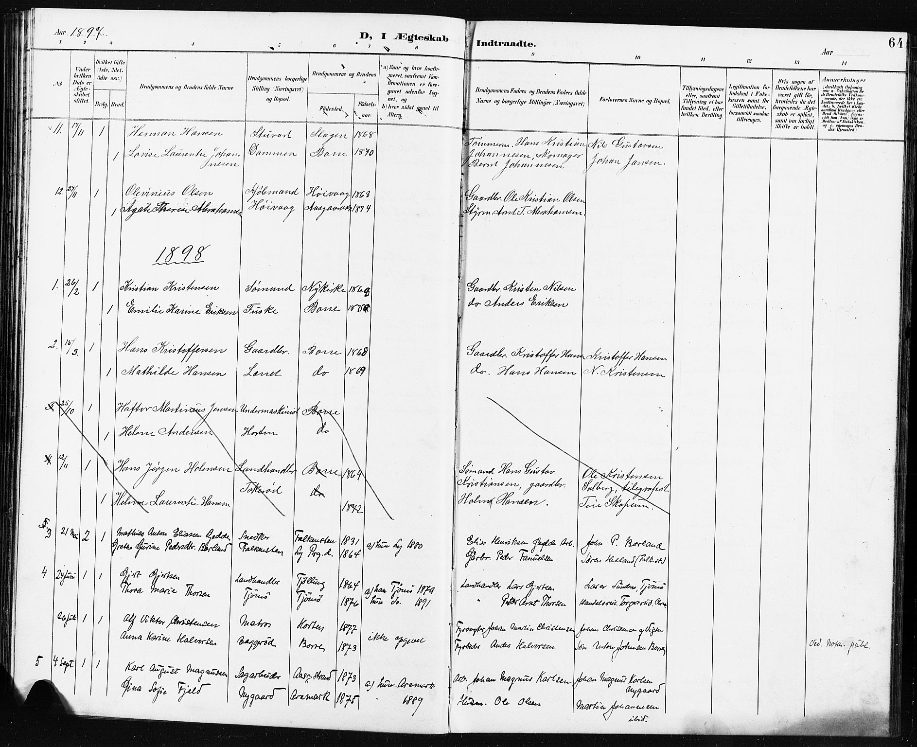 Borre kirkebøker, AV/SAKO-A-338/G/Ga/L0004: Parish register (copy) no. I 4, 1892-1913, p. 64