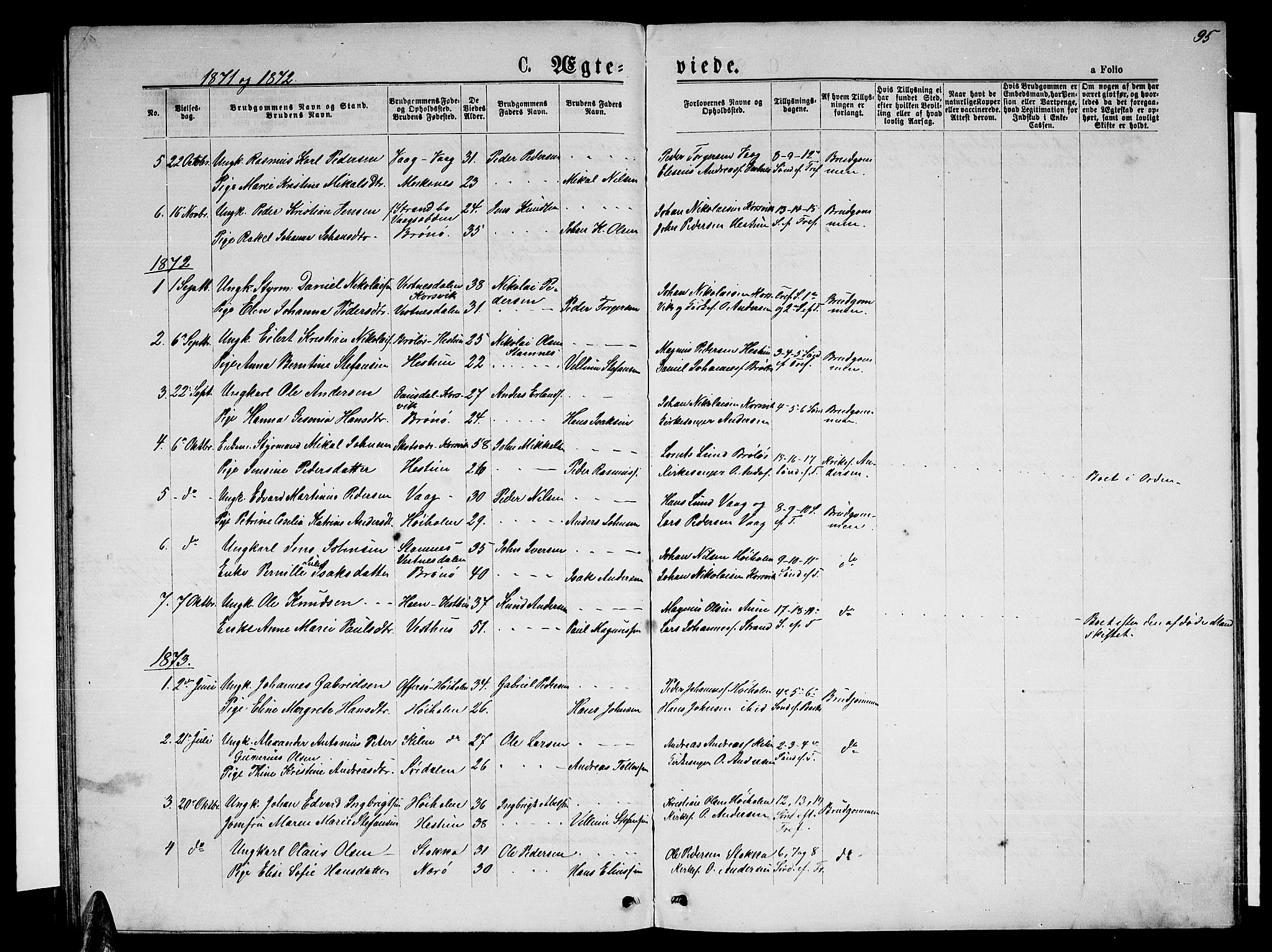 Ministerialprotokoller, klokkerbøker og fødselsregistre - Nordland, AV/SAT-A-1459/819/L0276: Parish register (copy) no. 819C02, 1869-1887, p. 95