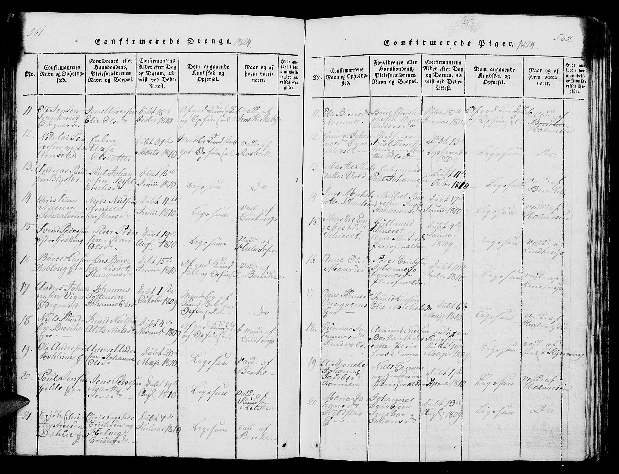 Vang prestekontor, Hedmark, AV/SAH-PREST-008/H/Ha/Hab/L0004: Parish register (copy) no. 4, 1813-1827, p. 561-562