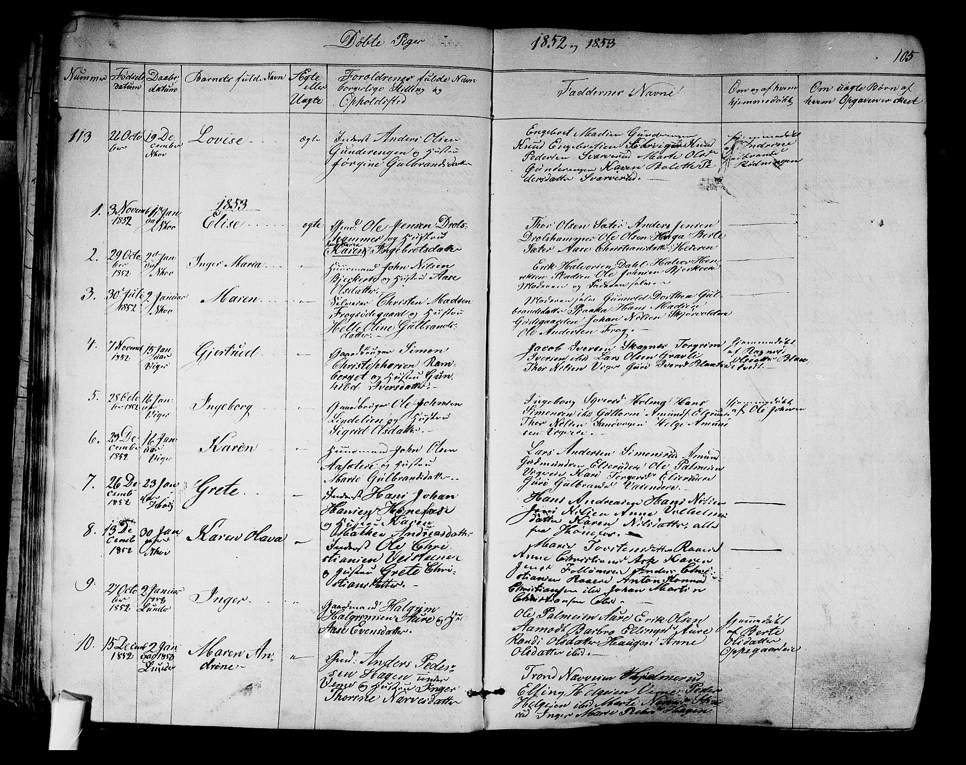 Norderhov kirkebøker, SAKO/A-237/F/Fa/L0011: Parish register (official) no. 11, 1847-1856, p. 105