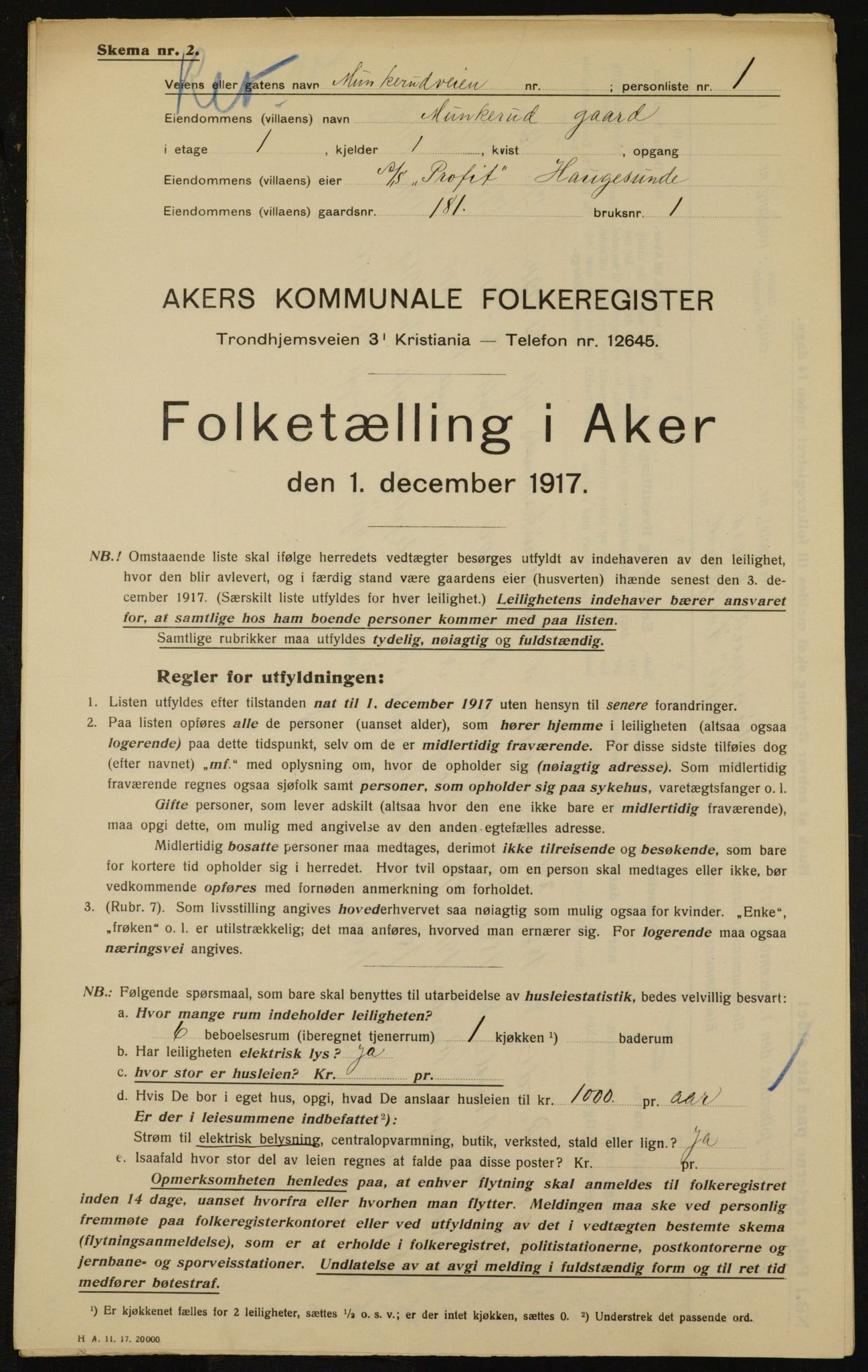 OBA, Municipal Census 1917 for Aker, 1917, p. 18577