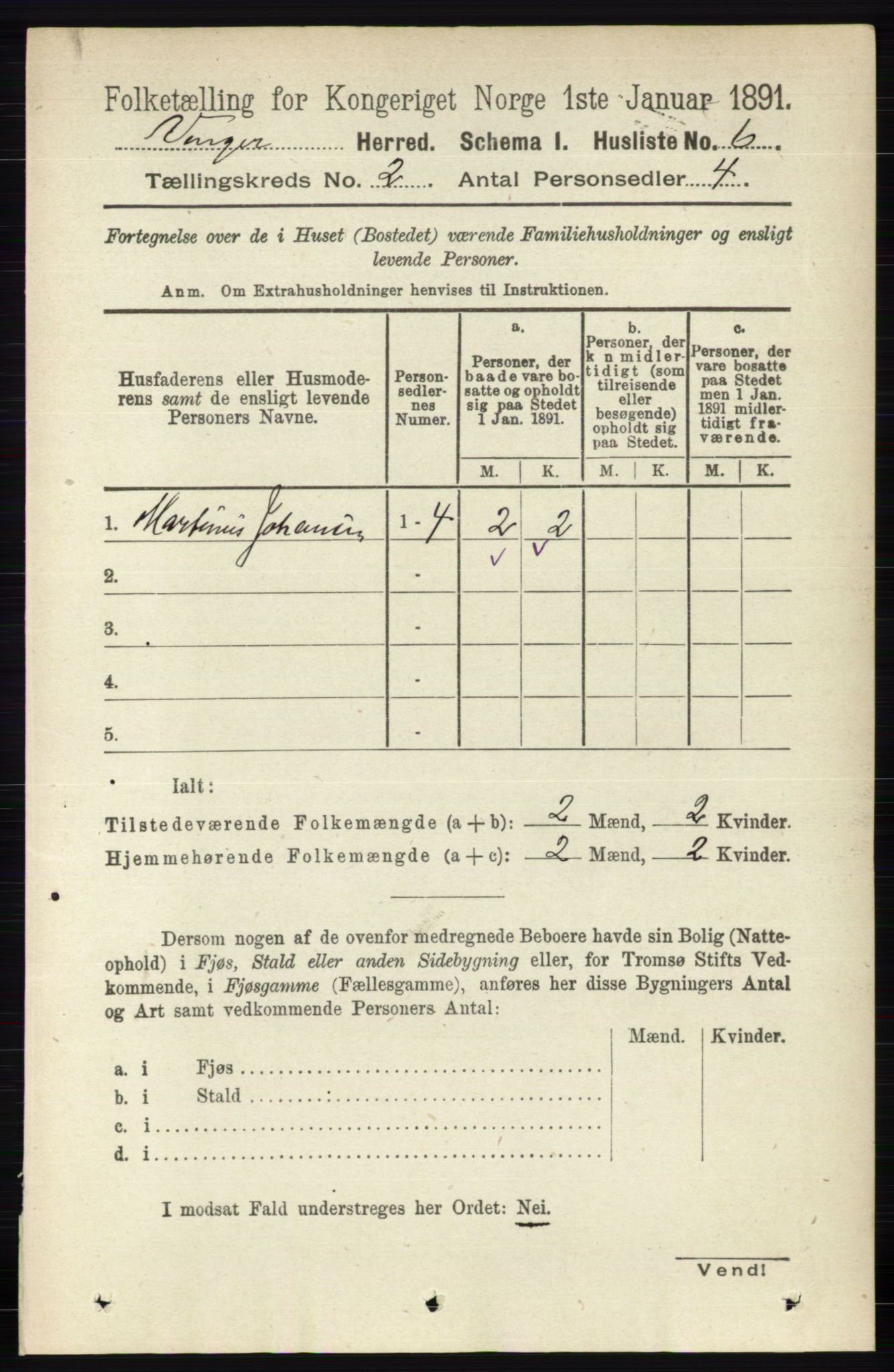 RA, 1891 census for 0421 Vinger, 1891, p. 403