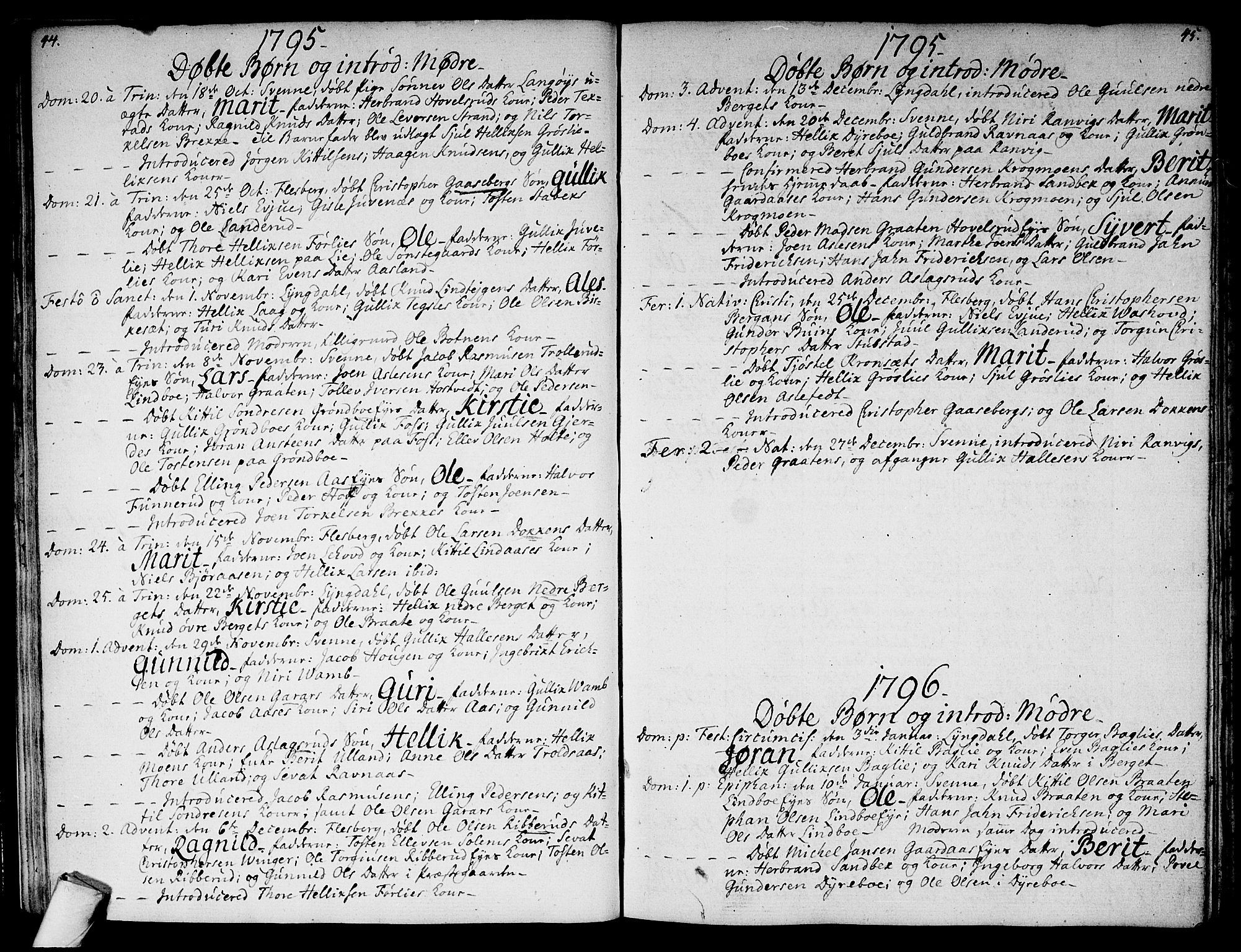 Flesberg kirkebøker, AV/SAKO-A-18/F/Fa/L0004: Parish register (official) no. I 4, 1788-1815, p. 44-45