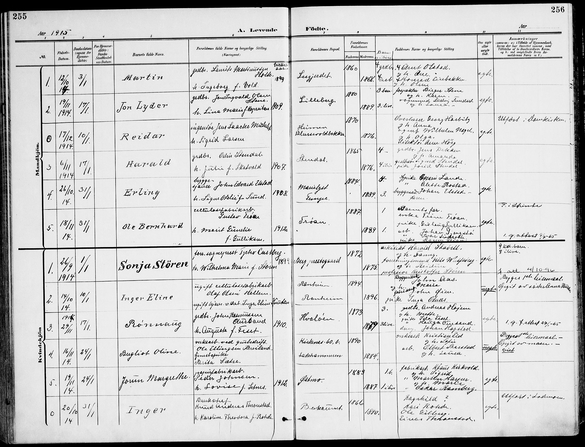Ministerialprotokoller, klokkerbøker og fødselsregistre - Sør-Trøndelag, SAT/A-1456/607/L0320: Parish register (official) no. 607A04, 1907-1915, p. 255-256