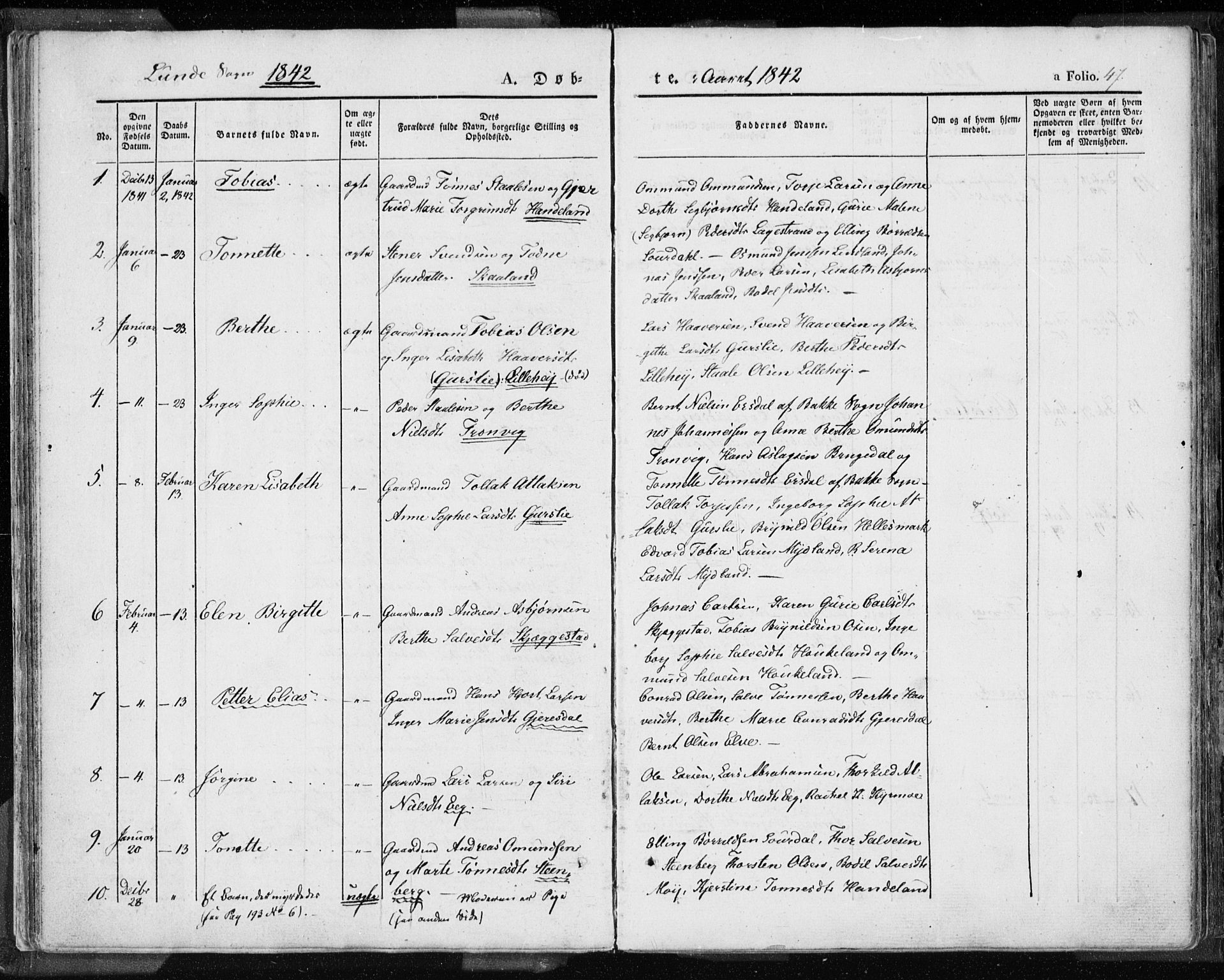 Lund sokneprestkontor, AV/SAST-A-101809/S06/L0007: Parish register (official) no. A 7.1, 1833-1854, p. 47