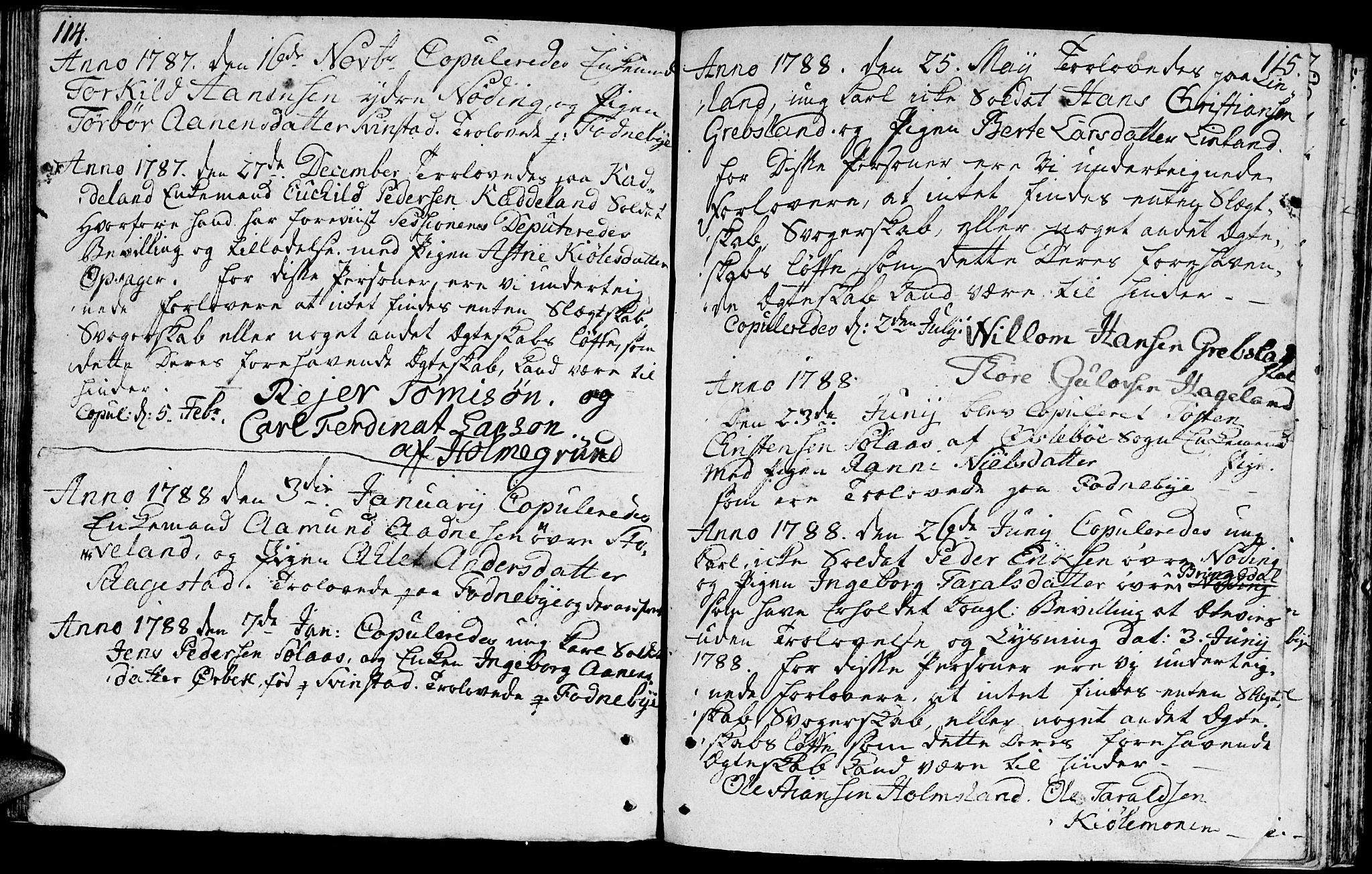 Holum sokneprestkontor, SAK/1111-0022/F/Fa/Faa/L0001: Parish register (official) no. A 1, 1750-1802, p. 114-115