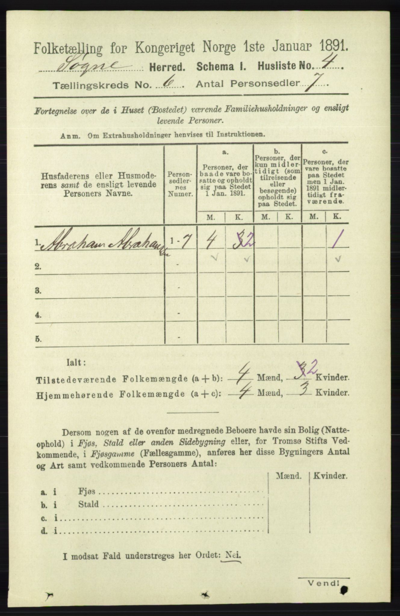 RA, 1891 census for 1018 Søgne, 1891, p. 1359