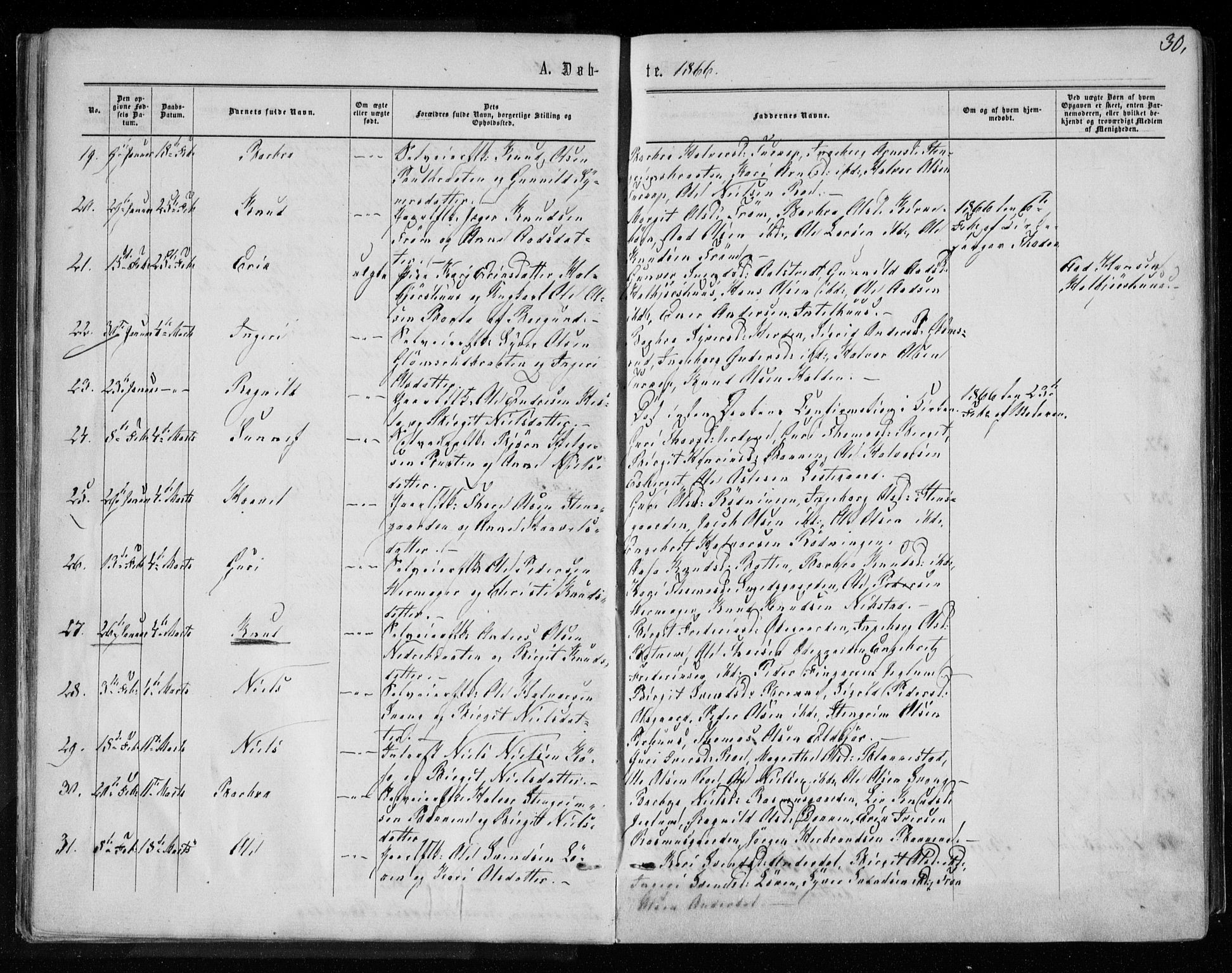 Gol kirkebøker, AV/SAKO-A-226/F/Fa/L0003: Parish register (official) no. I 3, 1863-1875, p. 30