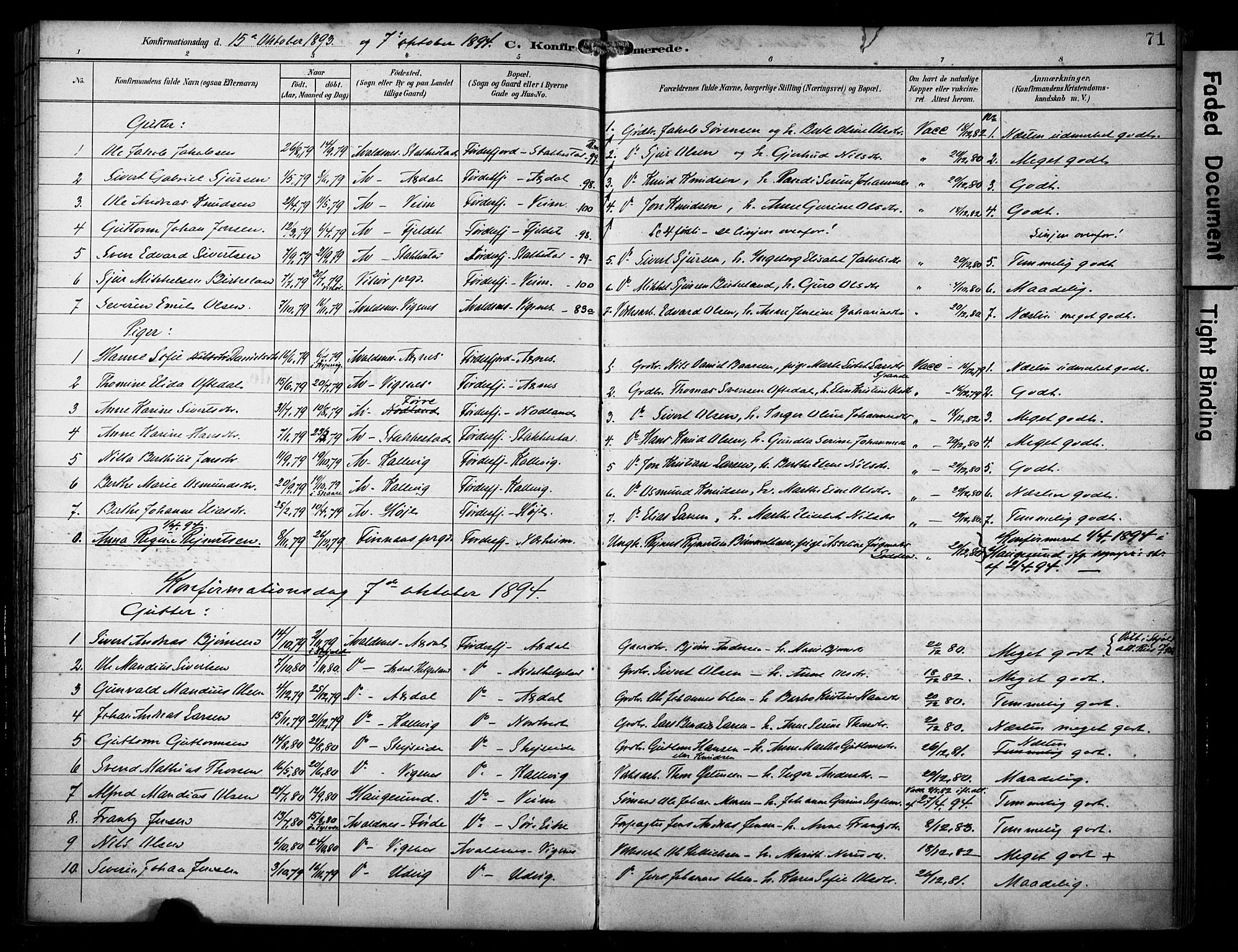 Avaldsnes sokneprestkontor, SAST/A -101851/H/Ha/Haa/L0016: Parish register (official) no. A 16, 1893-1918, p. 71