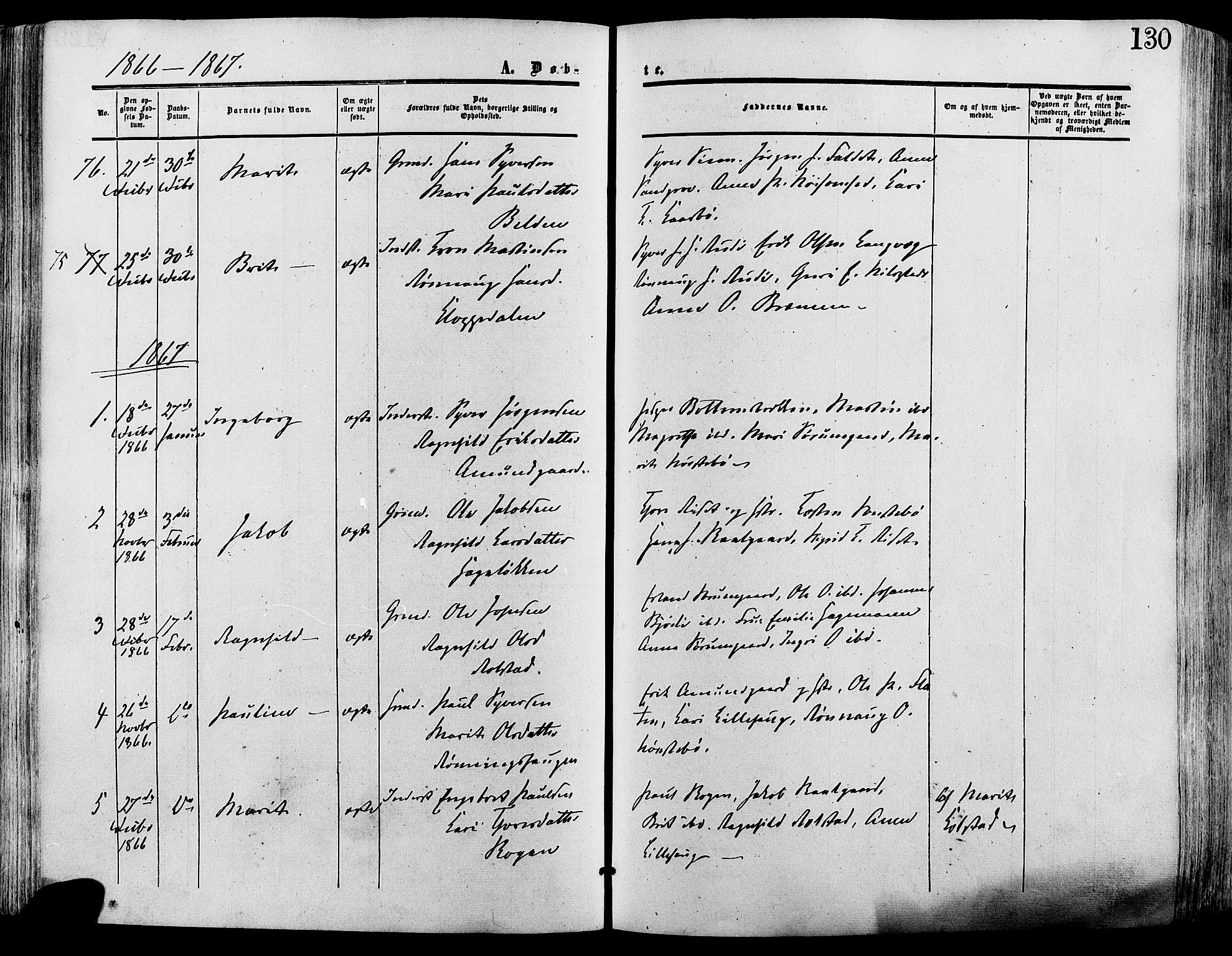 Lesja prestekontor, SAH/PREST-068/H/Ha/Haa/L0008: Parish register (official) no. 8, 1854-1880, p. 130