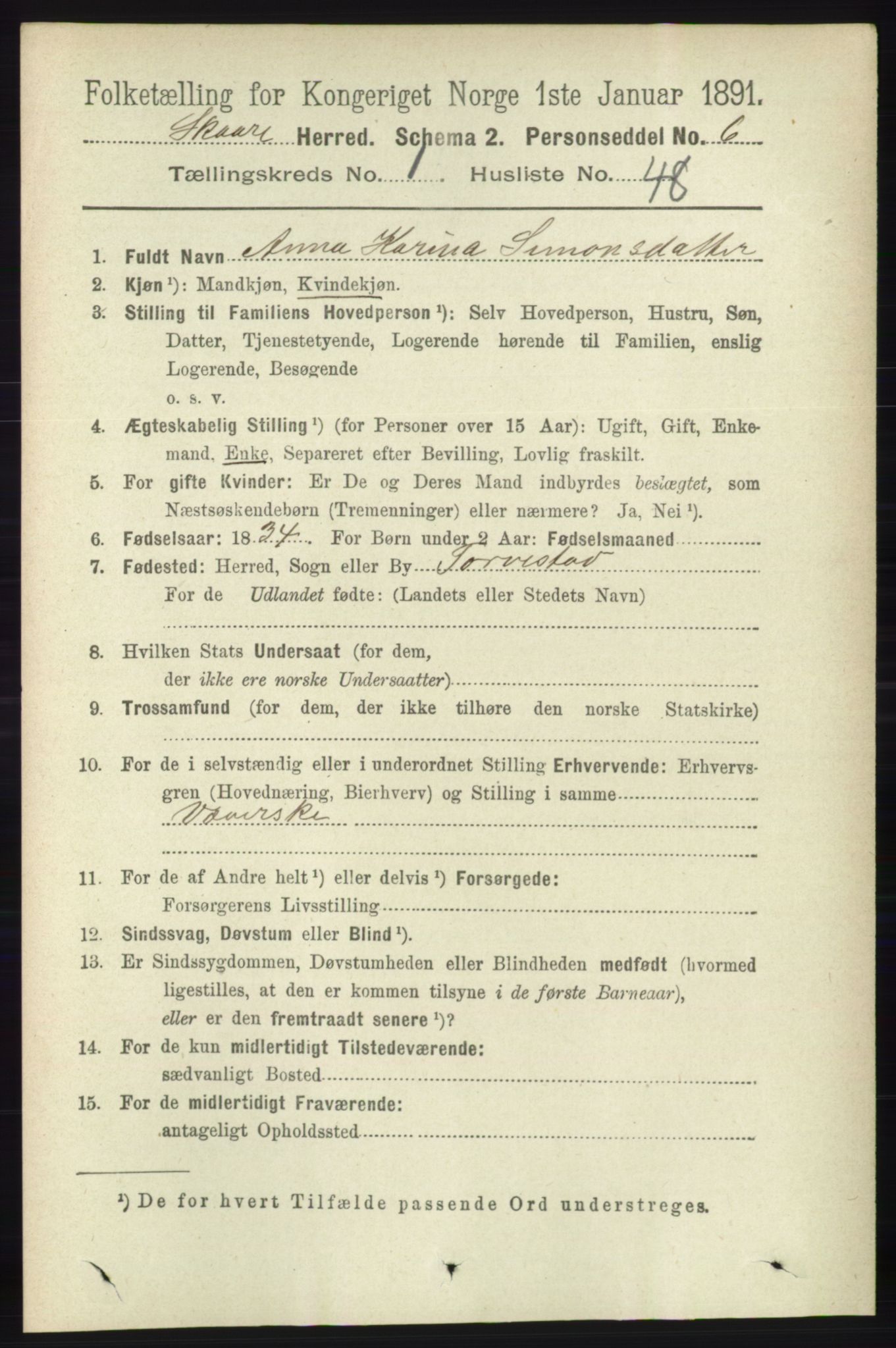 RA, 1891 census for 1153 Skåre, 1891, p. 420