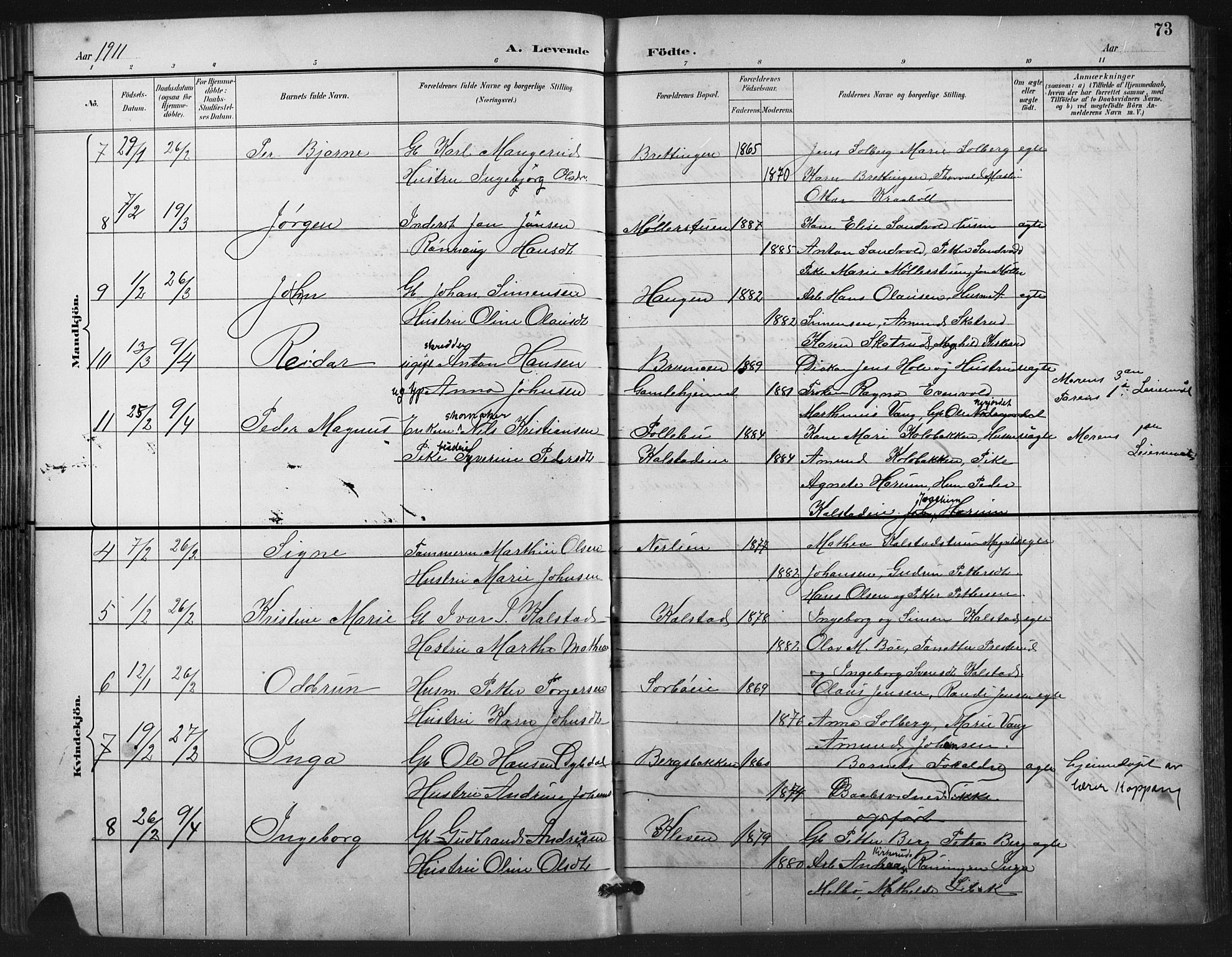 Vestre Gausdal prestekontor, SAH/PREST-094/H/Ha/Hab/L0003: Parish register (copy) no. 3, 1896-1925, p. 73