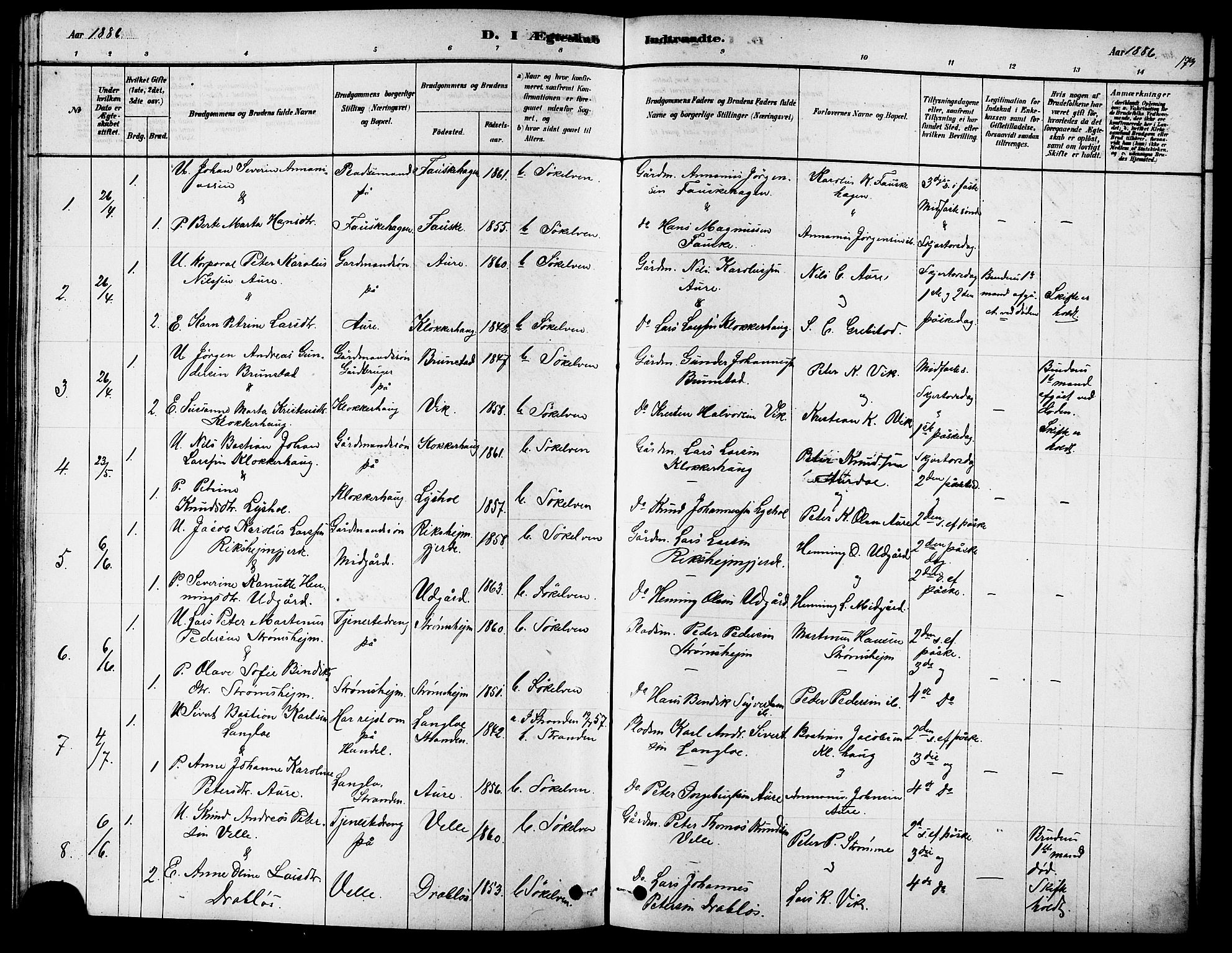 Ministerialprotokoller, klokkerbøker og fødselsregistre - Møre og Romsdal, SAT/A-1454/523/L0339: Parish register (copy) no. 523C02, 1878-1891, p. 173