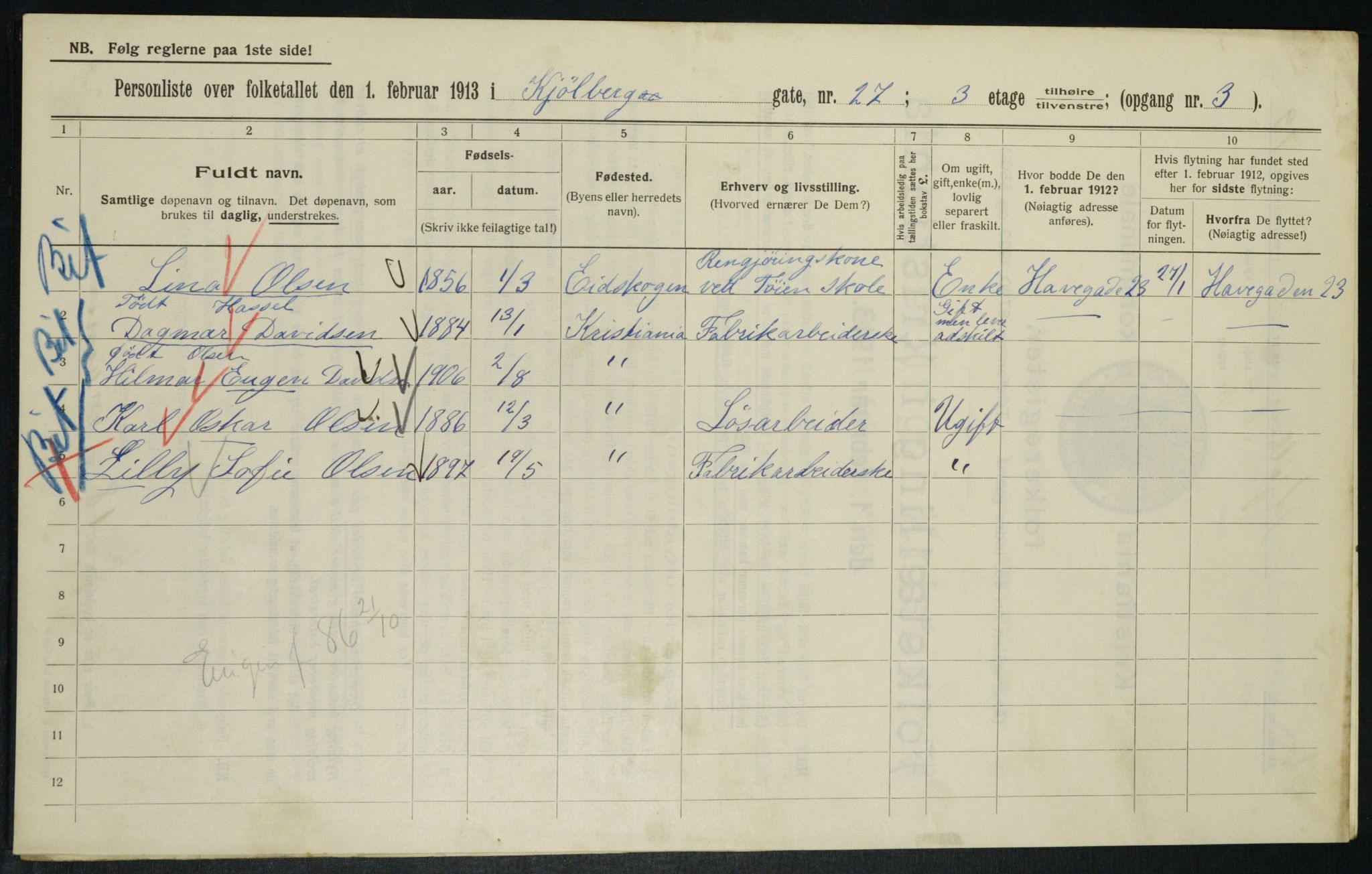 OBA, Municipal Census 1913 for Kristiania, 1913, p. 51568