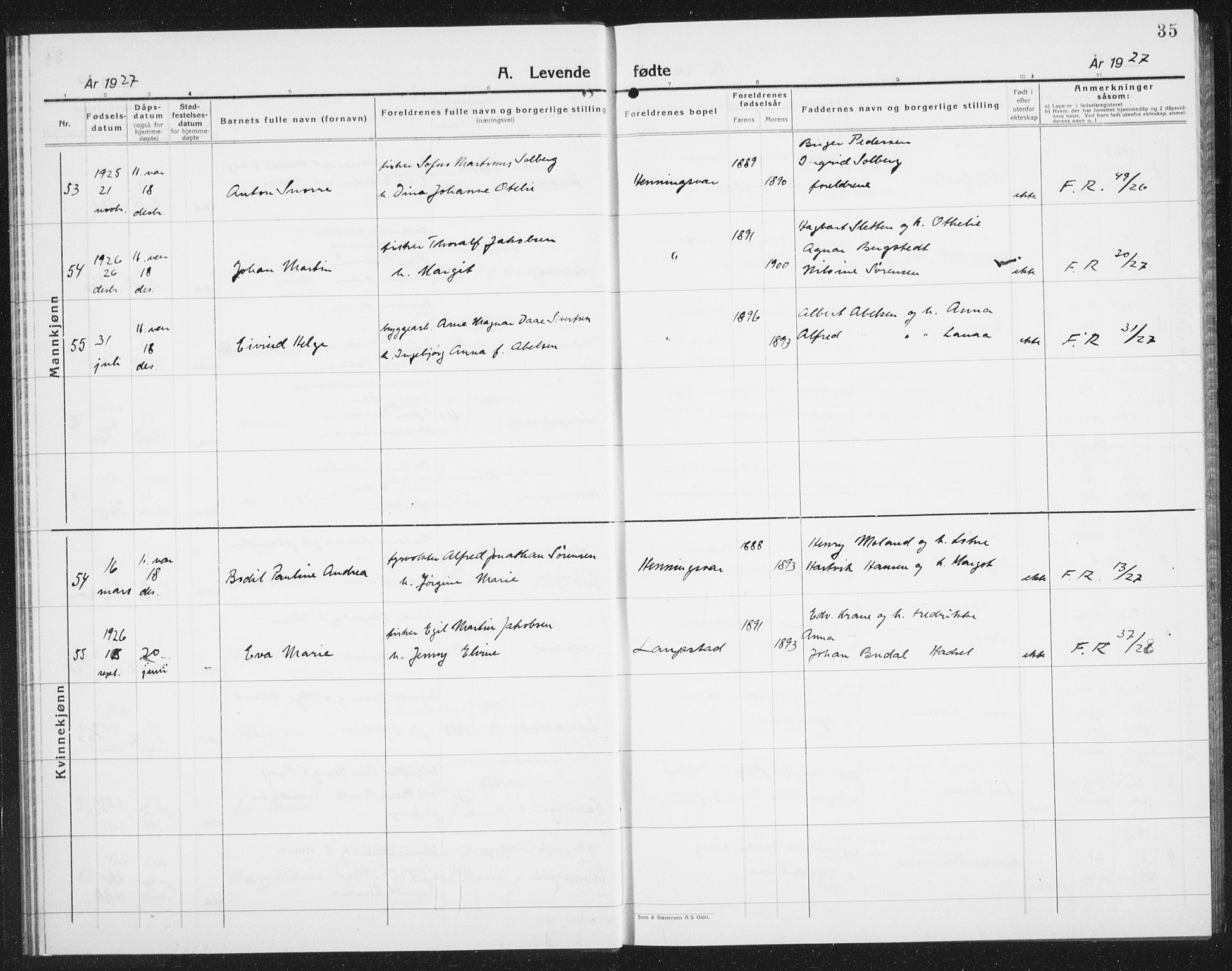 Ministerialprotokoller, klokkerbøker og fødselsregistre - Nordland, SAT/A-1459/874/L1081: Parish register (copy) no. 874C10, 1925-1941, p. 35
