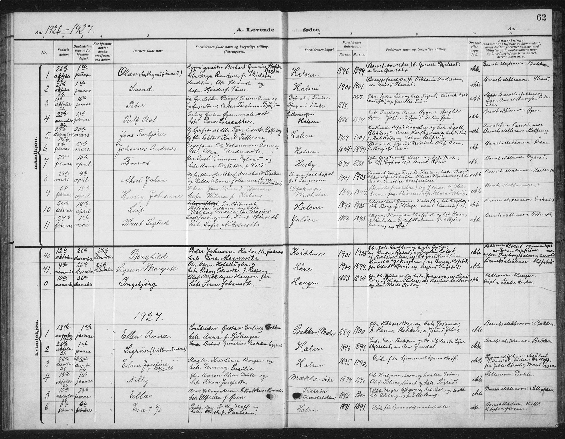 Ministerialprotokoller, klokkerbøker og fødselsregistre - Nord-Trøndelag, SAT/A-1458/709/L0088: Parish register (copy) no. 709C02, 1914-1934, p. 62