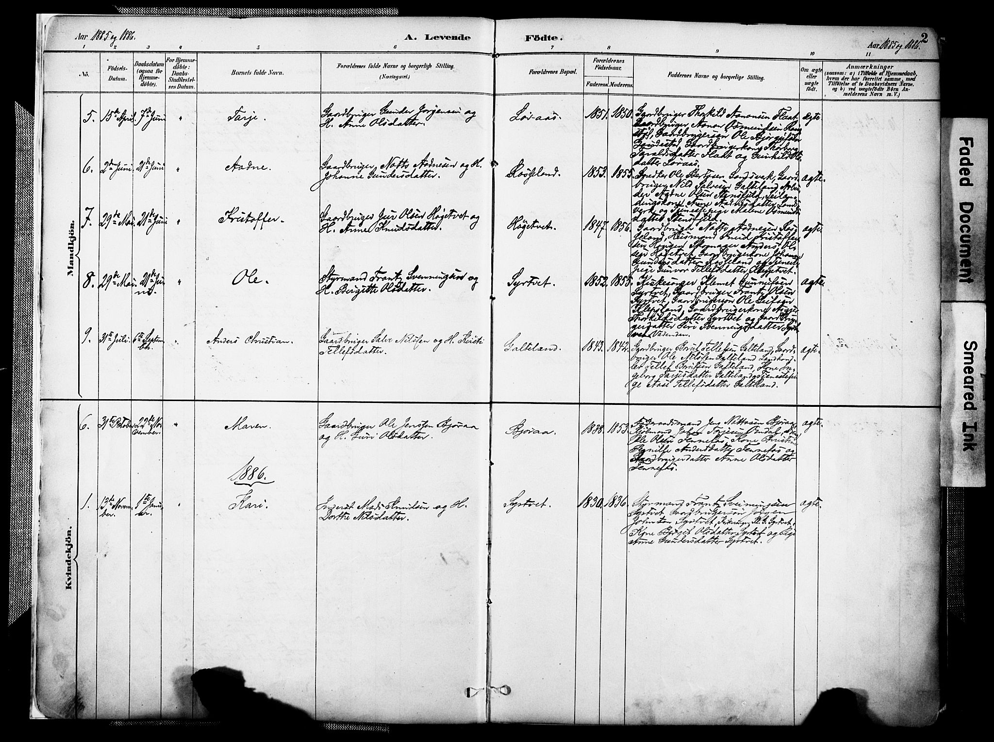 Evje sokneprestkontor, AV/SAK-1111-0008/F/Fa/Faa/L0007: Parish register (official) no. A 7, 1884-1909, p. 2