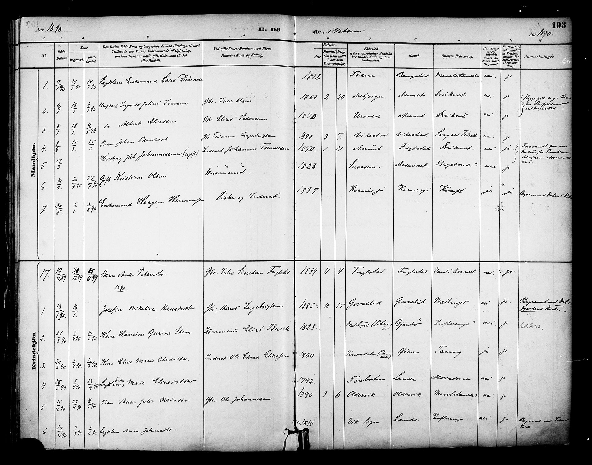 Ministerialprotokoller, klokkerbøker og fødselsregistre - Nordland, AV/SAT-A-1459/810/L0150: Parish register (official) no. 810A10 /1, 1884-1895, p. 193