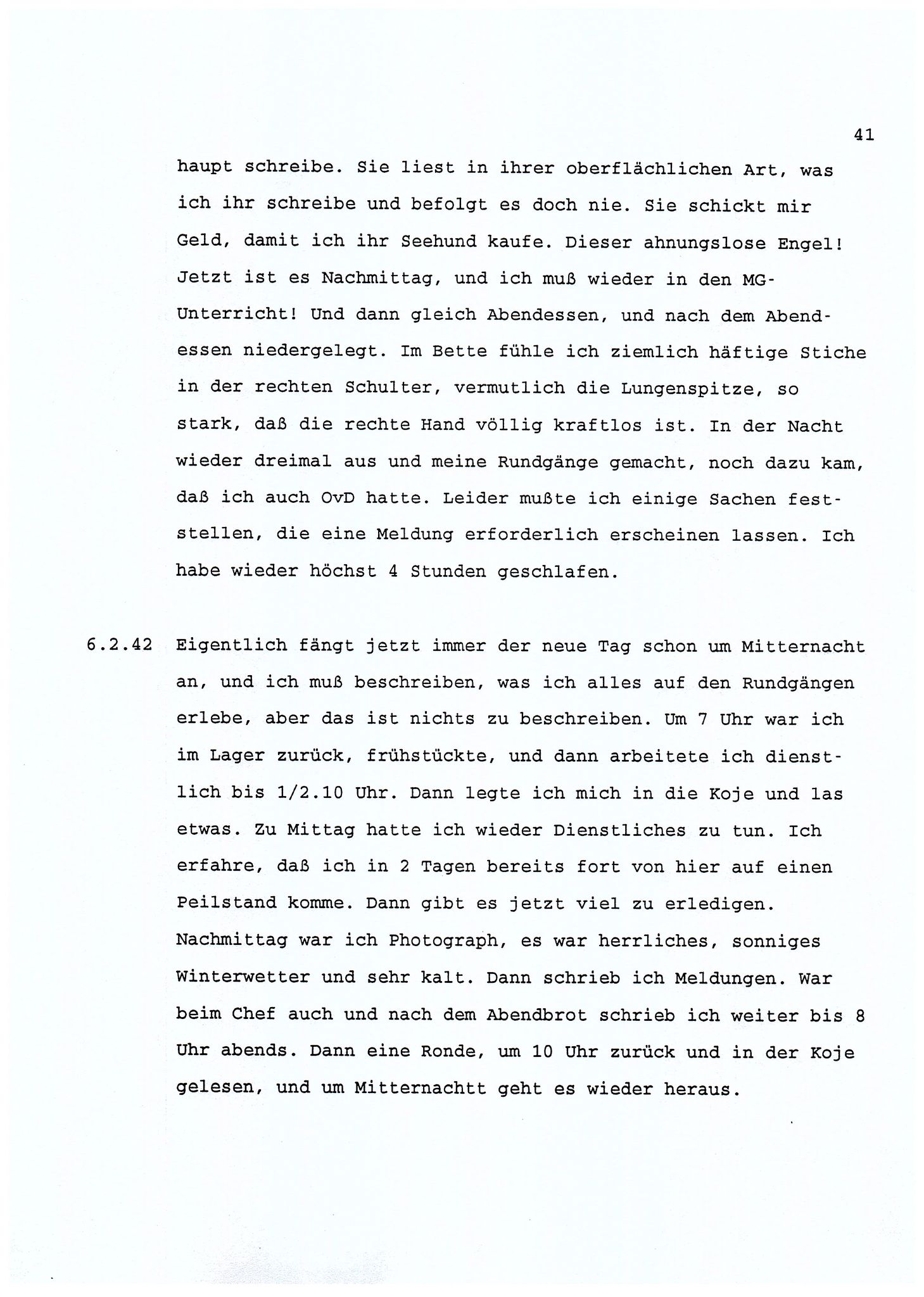 Dagbokopptegnelser av en tysk marineoffiser stasjonert i Norge , FMFB/A-1160/F/L0001: Dagbokopptegnelser av en tysk marineoffiser stasjonert i Norge, 1941-1944, p. 41