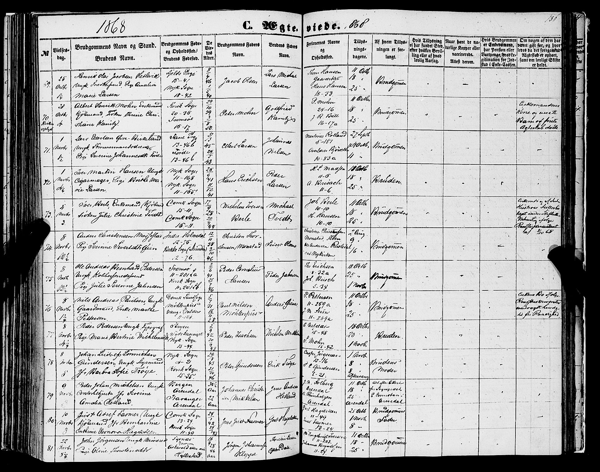 Domkirken sokneprestembete, SAB/A-74801/H/Haa/L0034: Parish register (official) no. D 2, 1853-1874, p. 136