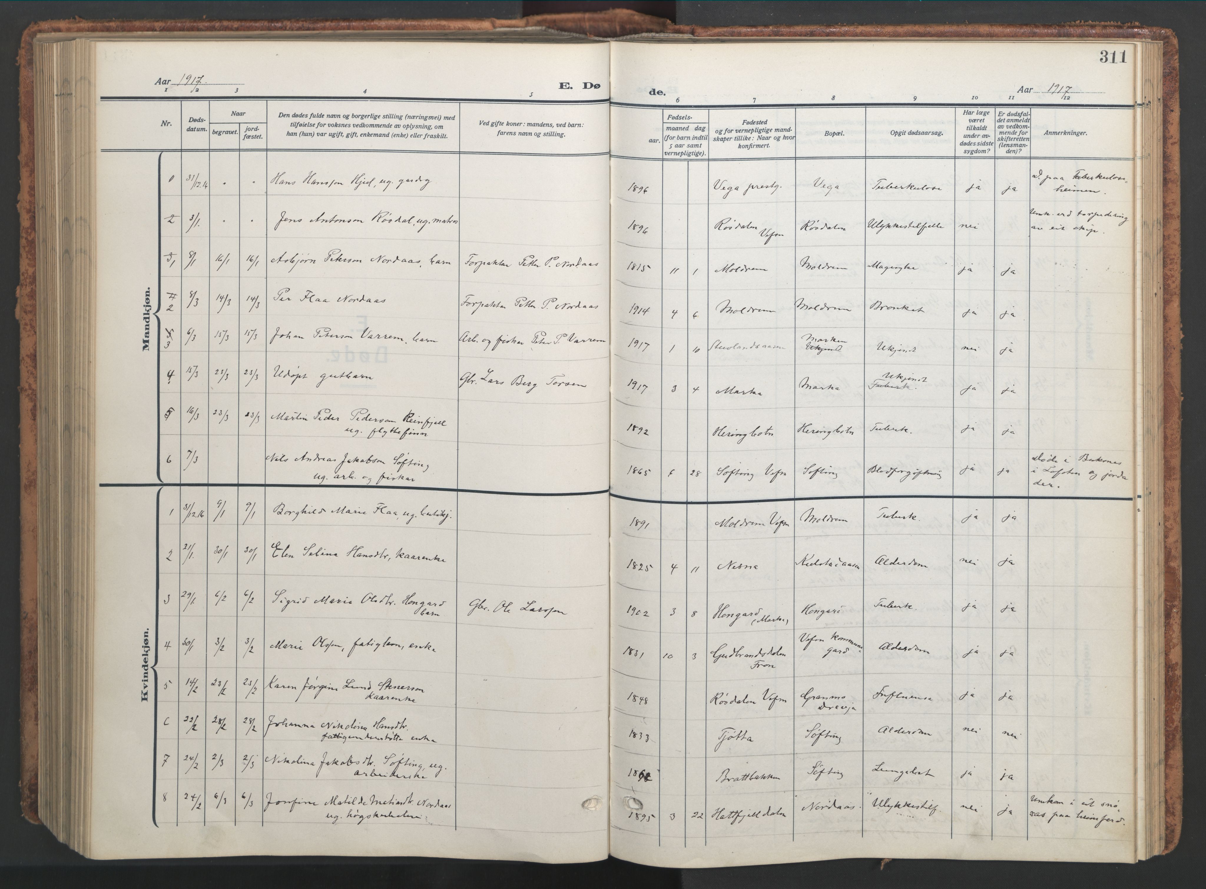 Ministerialprotokoller, klokkerbøker og fødselsregistre - Nordland, AV/SAT-A-1459/820/L0302: Parish register (copy) no. 820C04, 1917-1948, p. 311