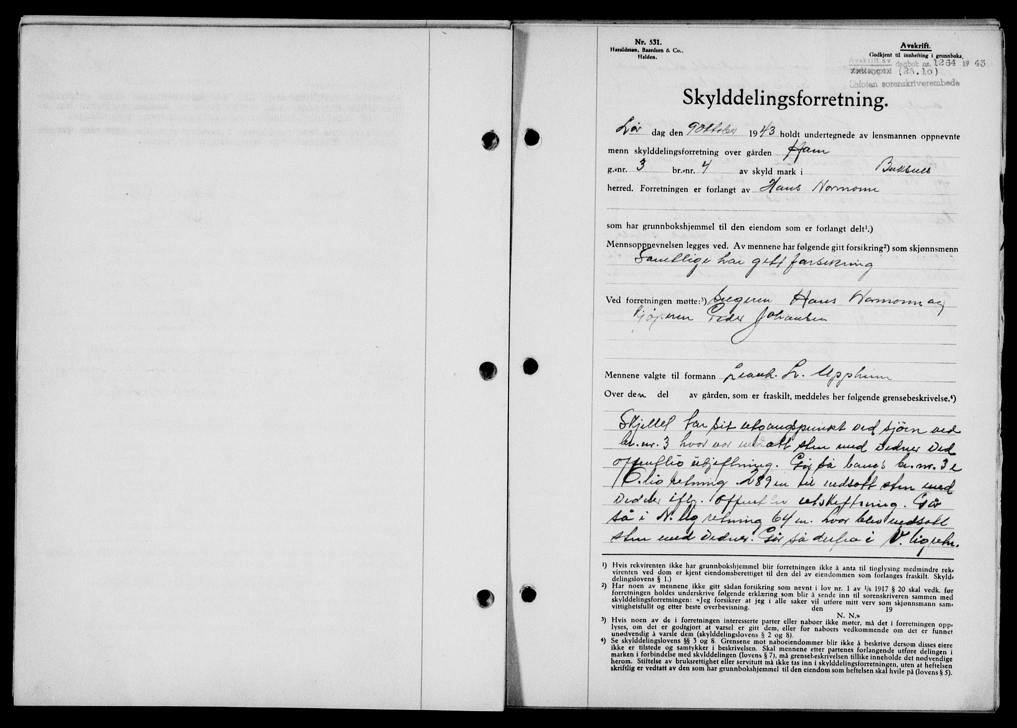 Lofoten sorenskriveri, SAT/A-0017/1/2/2C/L0011a: Mortgage book no. 11a, 1943-1943, Diary no: : 1264/1943